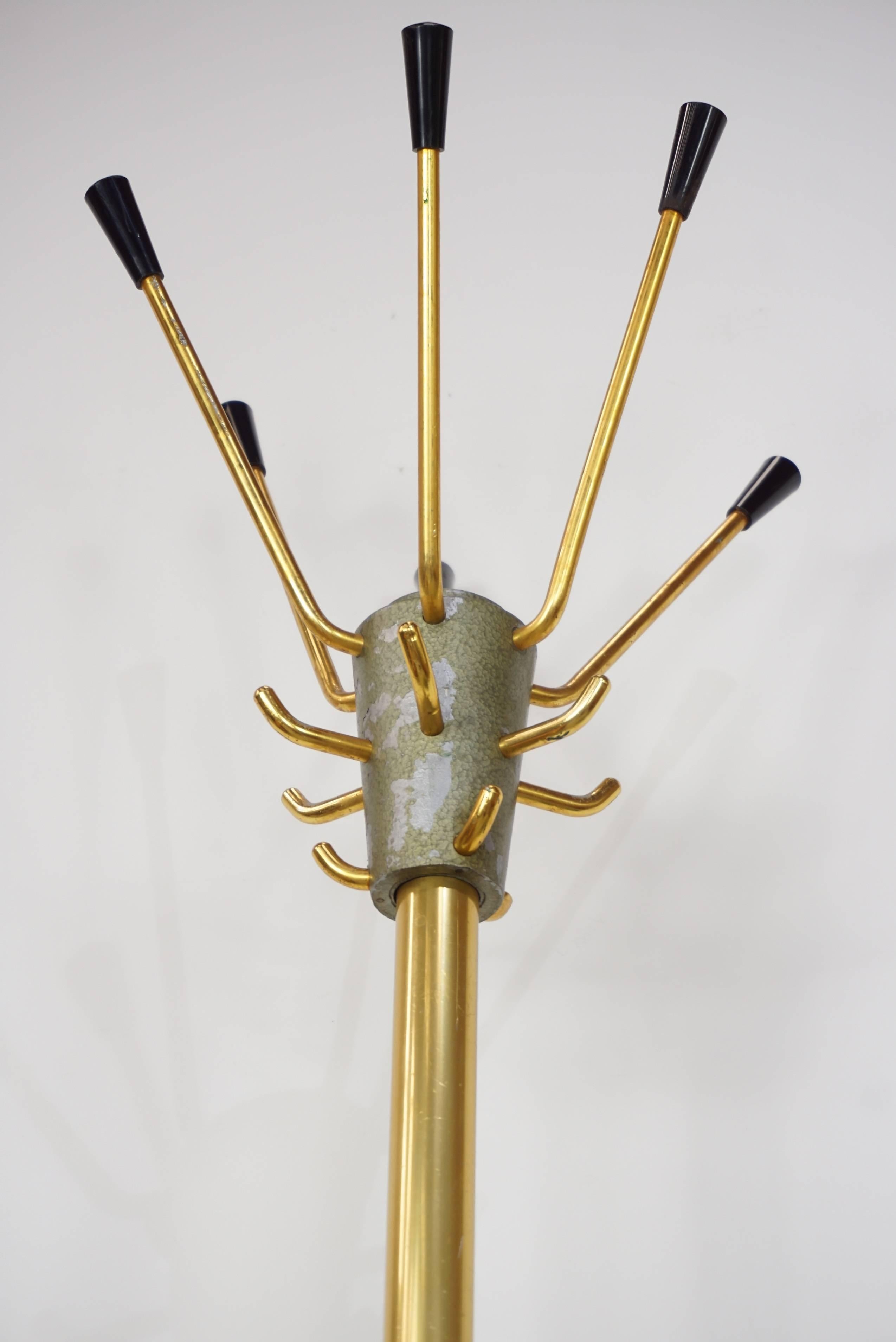 Midcentury Gold Metal Coat Rack Industrial Style For Sale at 1stDibs