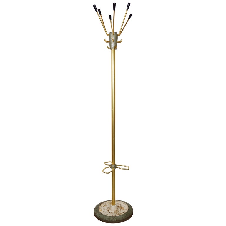 Midcentury Gold Metal Coat Rack Industrial Style For Sale at 1stDibs | gold  coat rack wall, gold coat stand, coat stand gold
