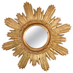 Midcentury Gold Sun Mirror, Giltwood, Italy, 1960s