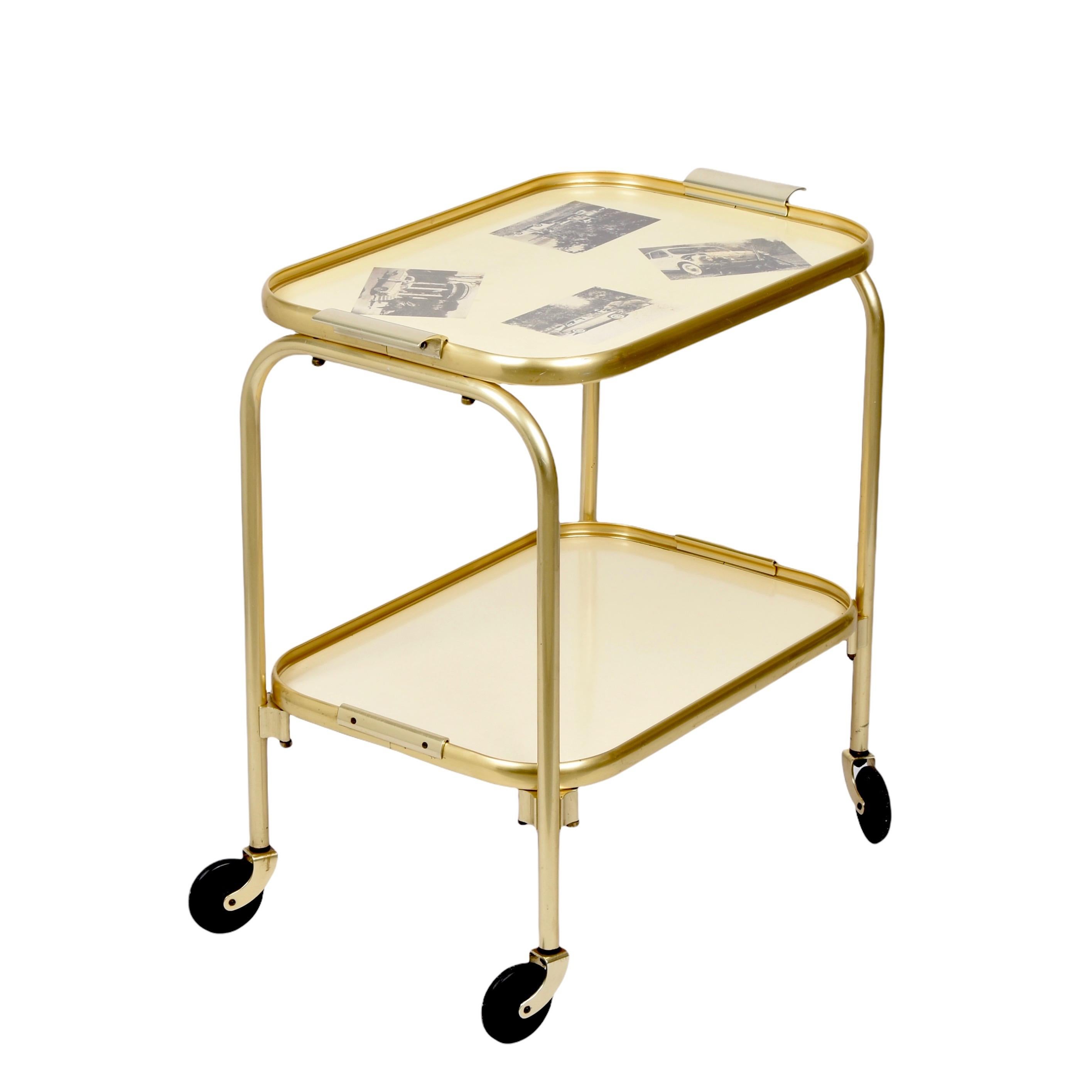 Mid-Century Golden Aluminum and Formica Italian Bar Cart with Pictures, 1950s For Sale 6