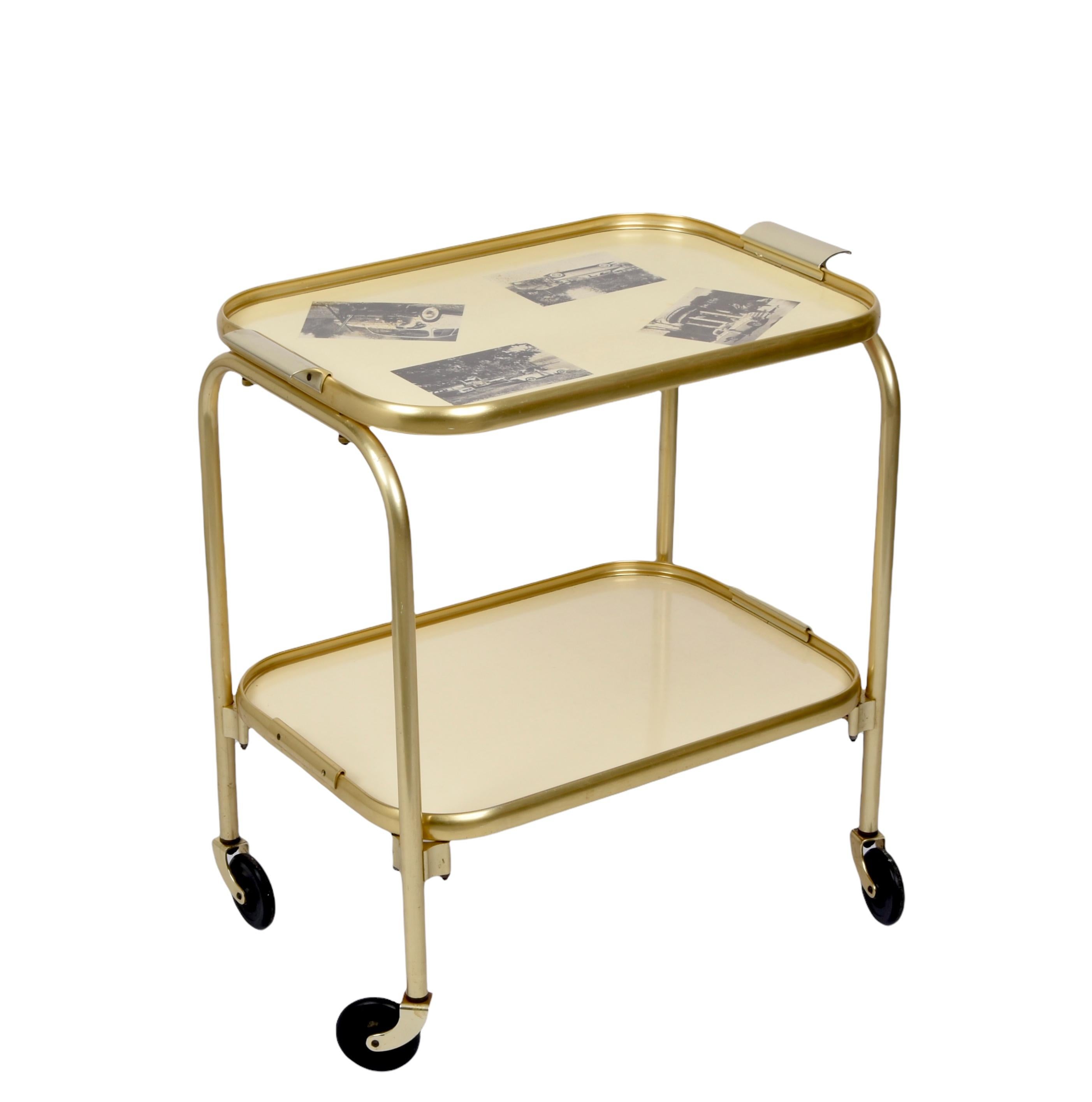 Mid-Century Golden Aluminum and Formica Italian Bar Cart with Pictures, 1950s For Sale 7