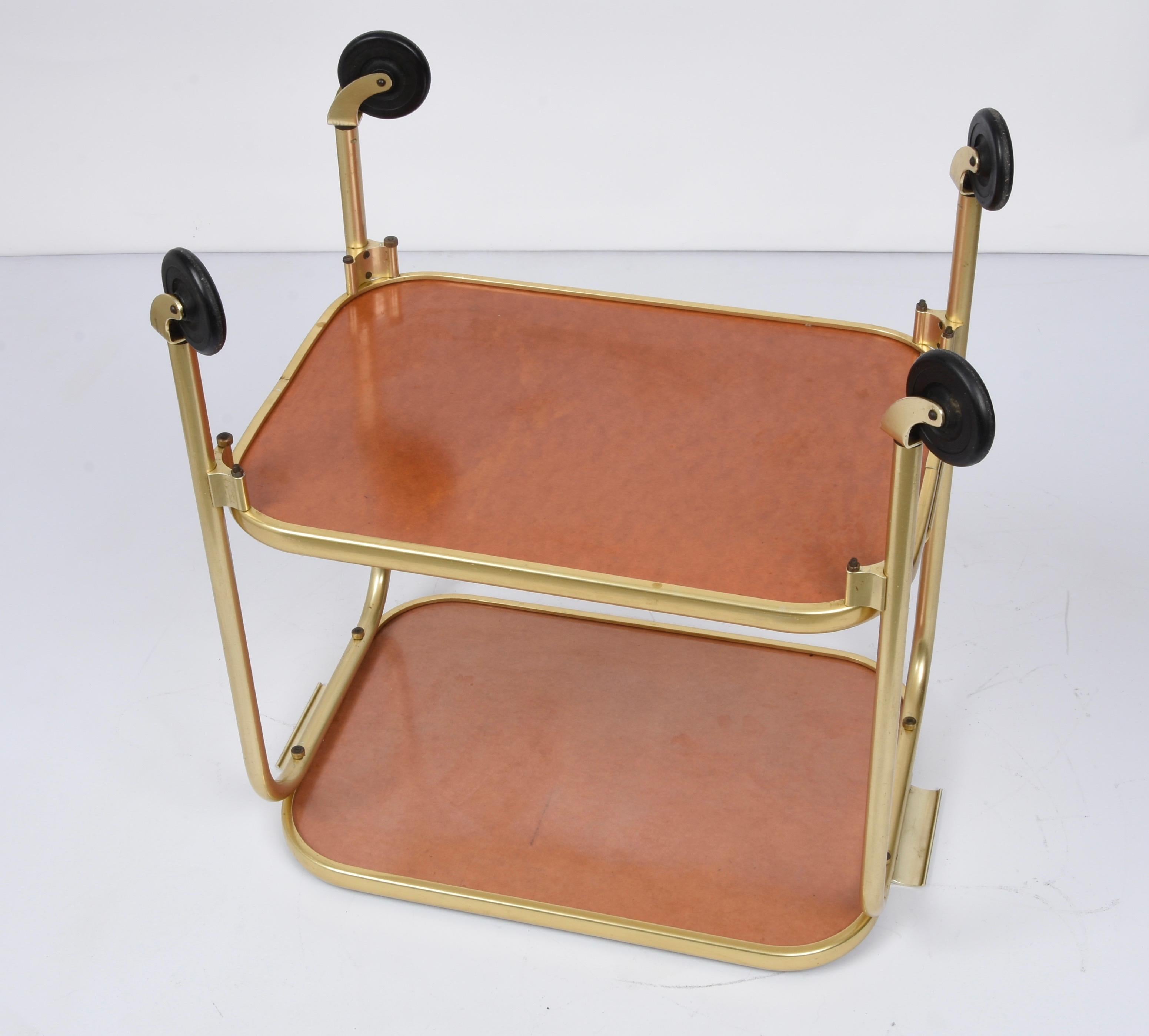 Mid-Century Golden Aluminum and Formica Italian Bar Cart with Pictures, 1950s For Sale 12