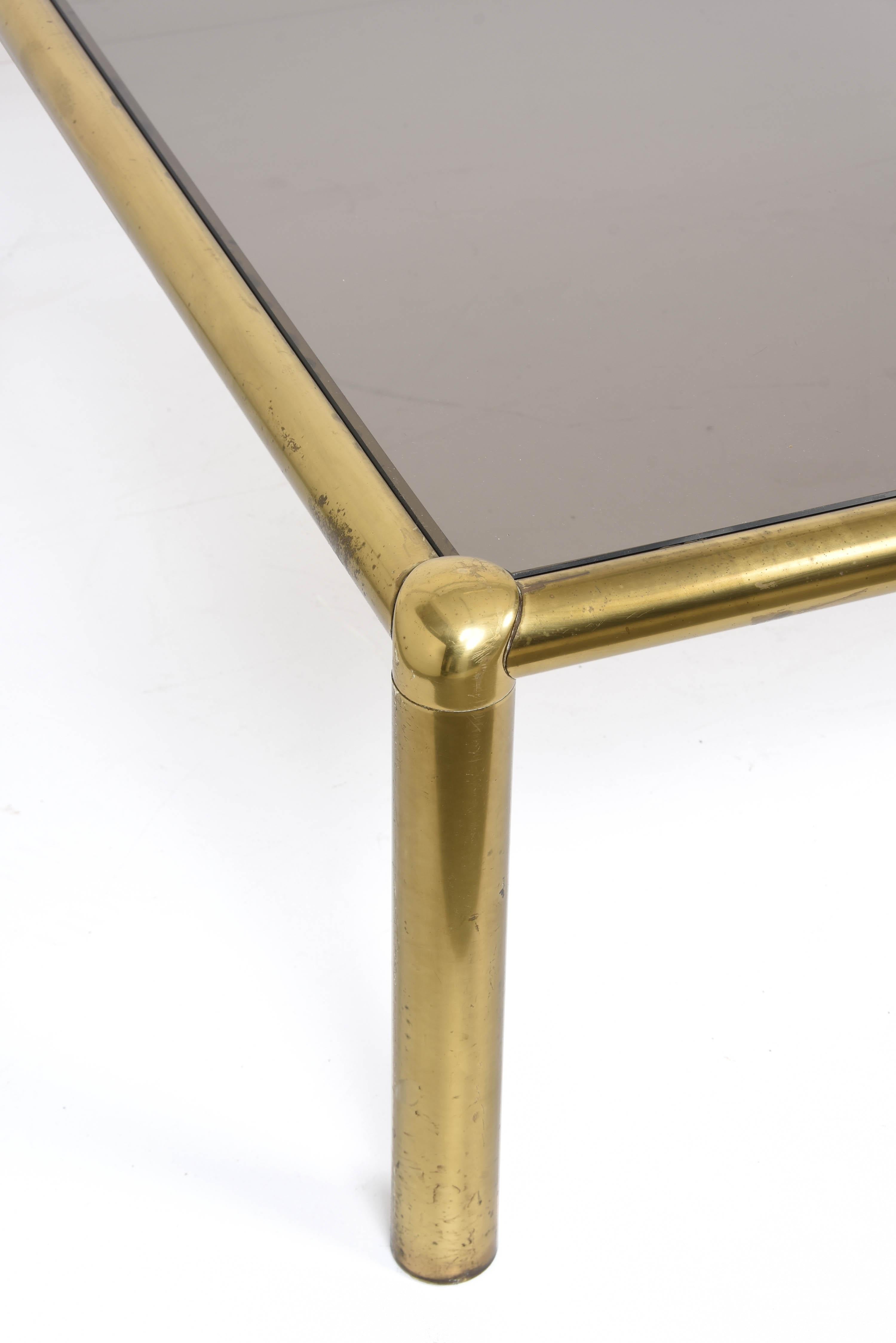 Midcentury Golden Brass and Smoked Glass Squared Italian Coffee Table, 1980s 8