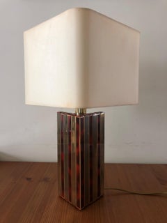Lampada da tavolo di metà secolo in ottone dorato e smalto tartarugato di BD Lumica, anni '70