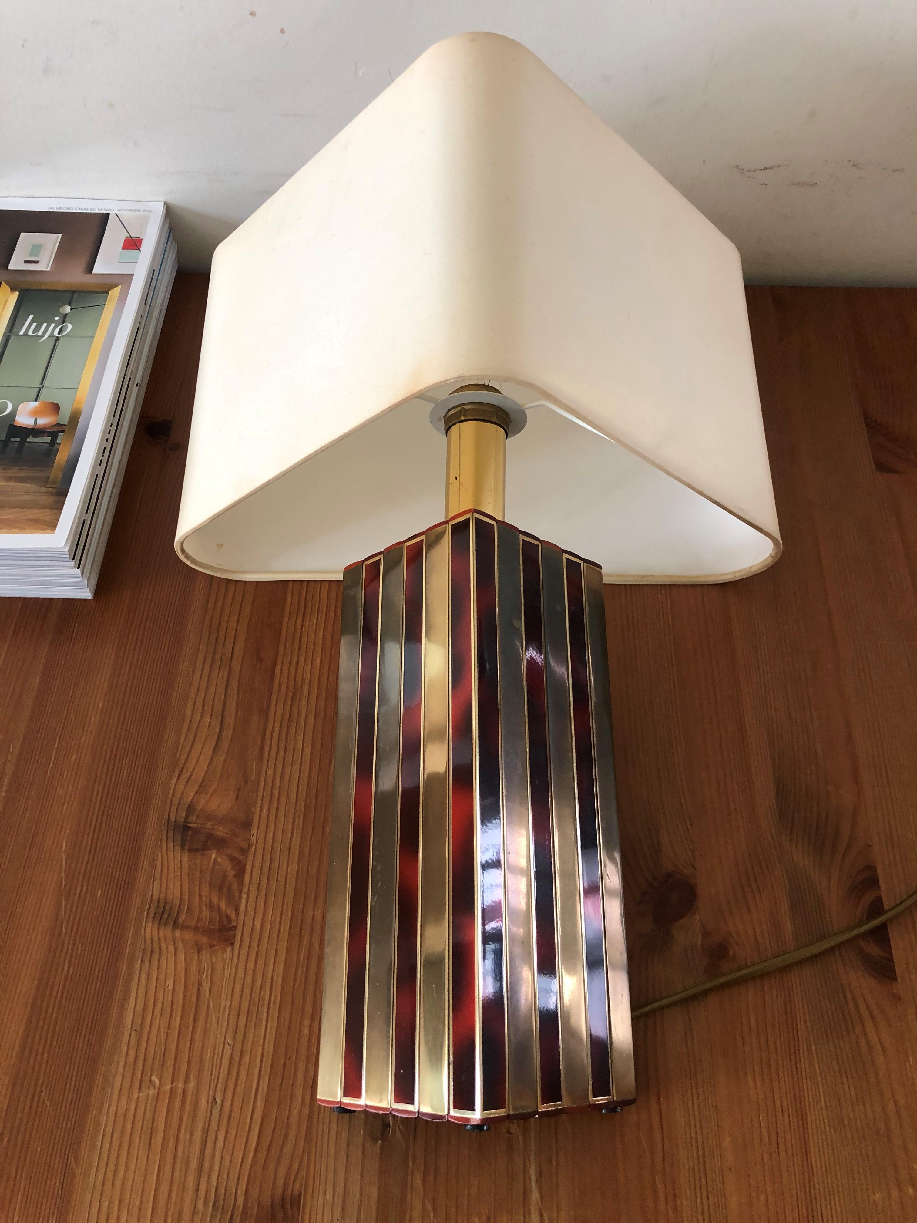 Mid-Century Modern Midcentury Golden Brass and Tortoiseshell Enamel Table Lamp by BD Lumica, 1970s For Sale