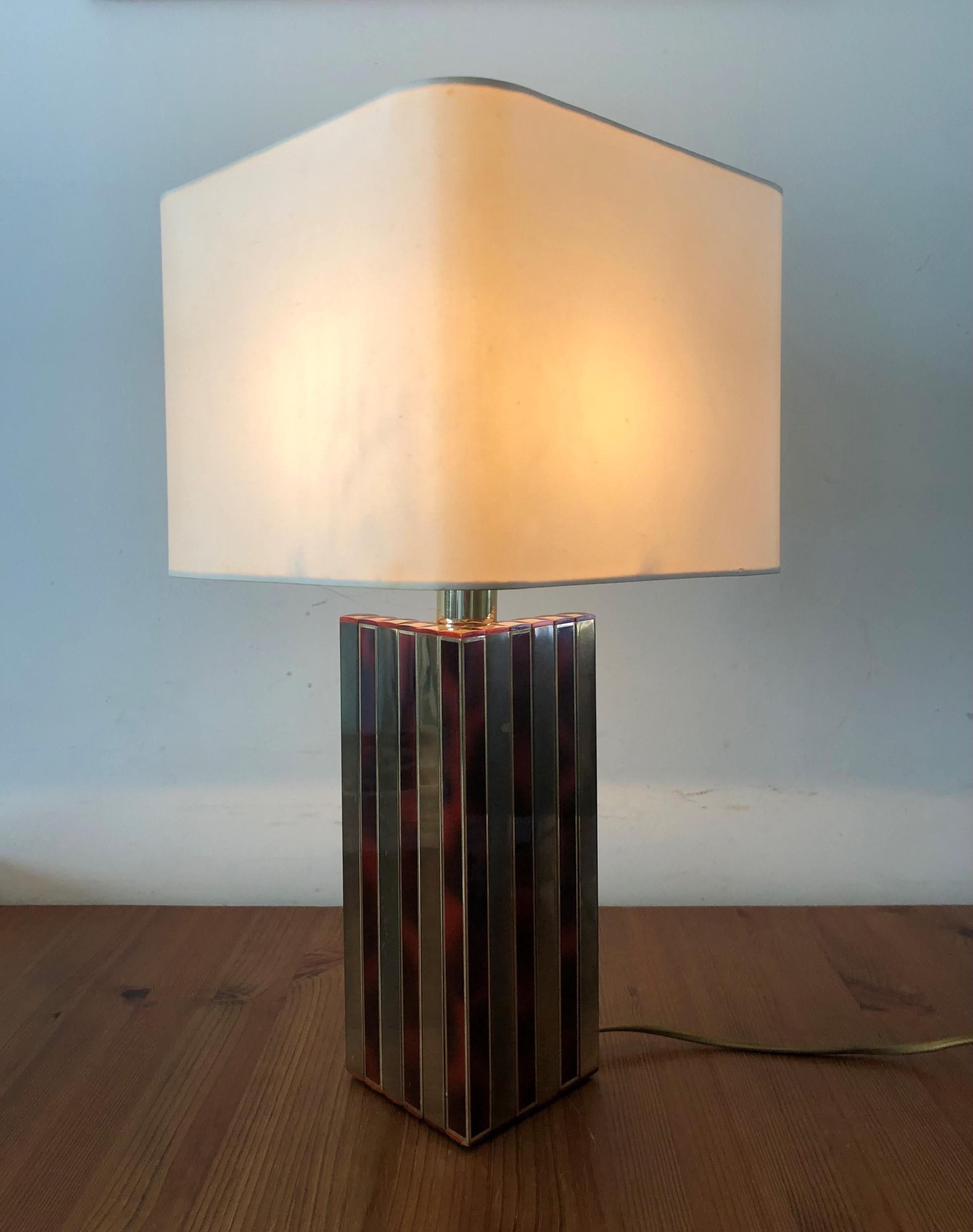 Midcentury Golden Brass and Tortoiseshell Enamel Table Lamp by BD Lumica, 1970s For Sale 1