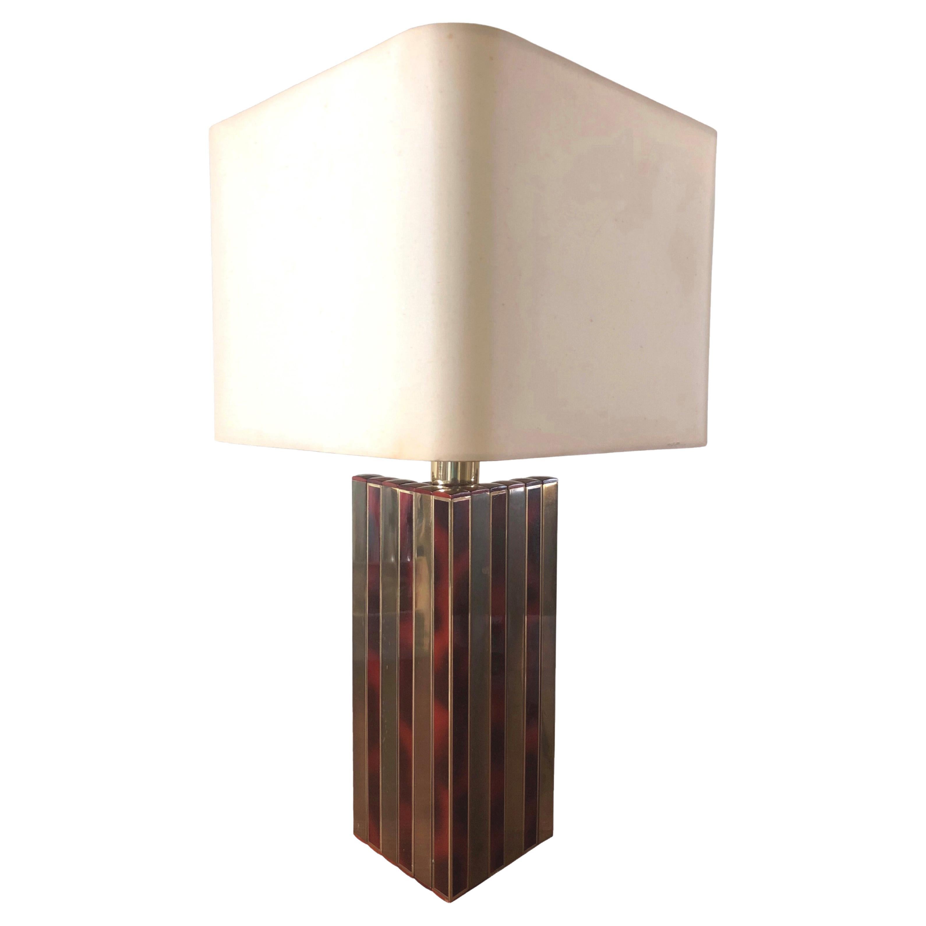 Midcentury Golden Brass and Tortoiseshell Enamel Table Lamp by BD Lumica, 1970s For Sale