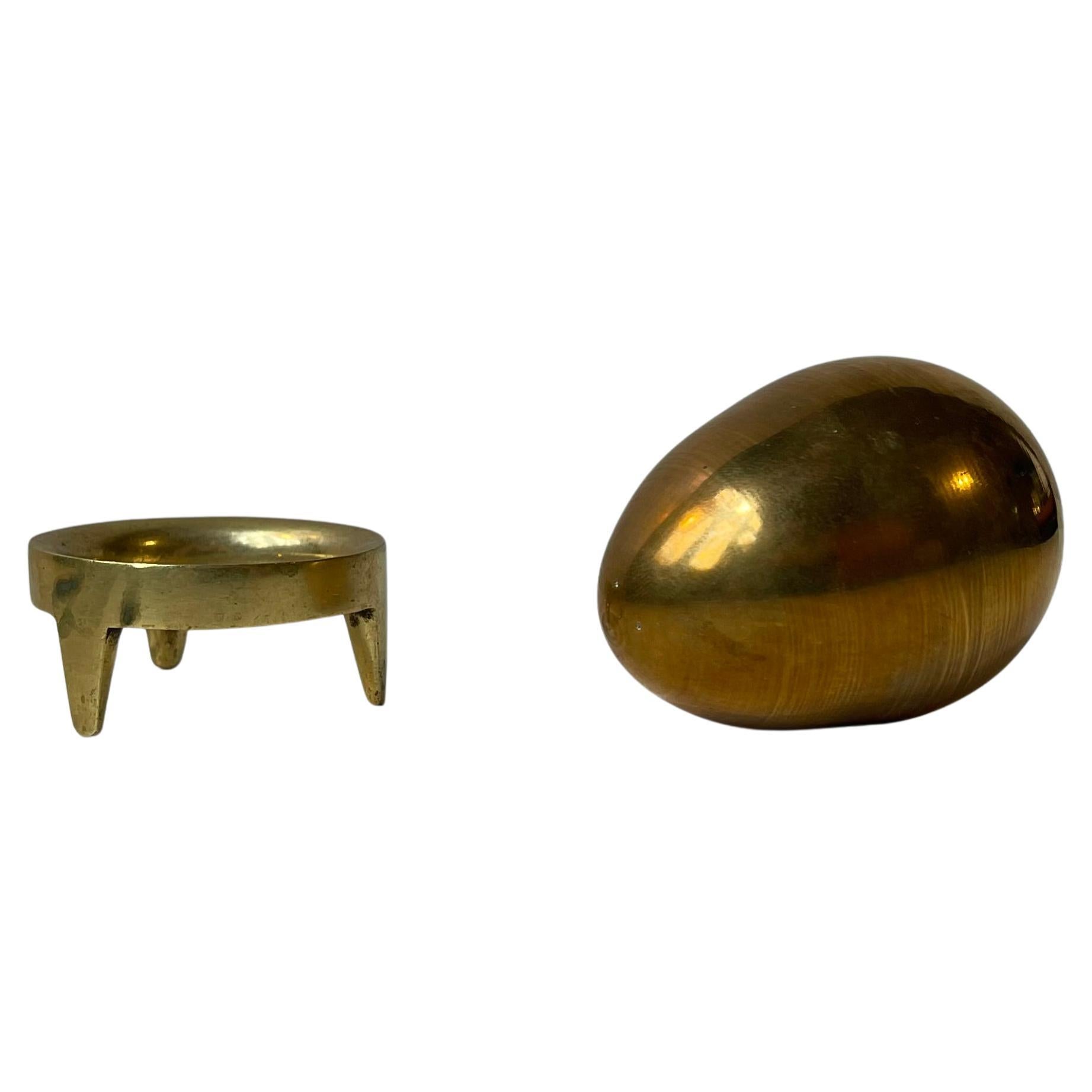 Midcentury 'Golden' Bronze Egg Ornament & Stand by Illums Bolighus