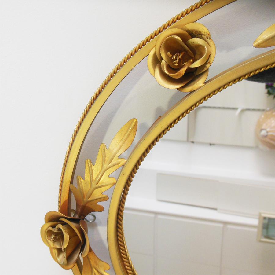Golden Mirror It Has a Light on The Back. With Leaves and Roses Spain, 1950s For Sale 2
