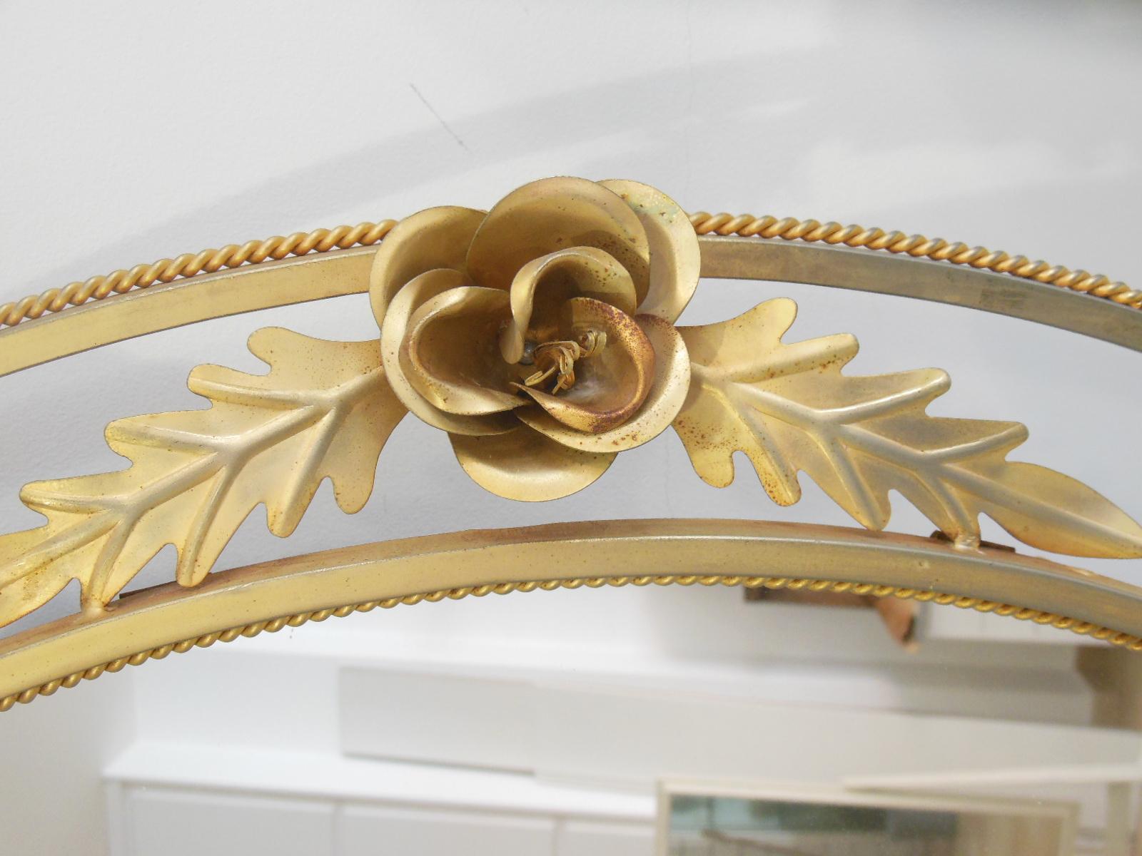 Mid-Century Modern Golden Mirror It Has a Light on The Back. With Leaves and Roses Spain, 1950s For Sale