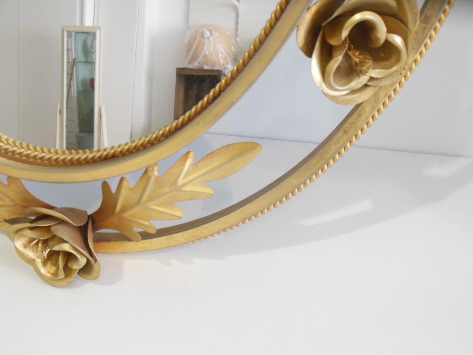 Spanish Golden Mirror It Has a Light on The Back. With Leaves and Roses Spain, 1950s For Sale