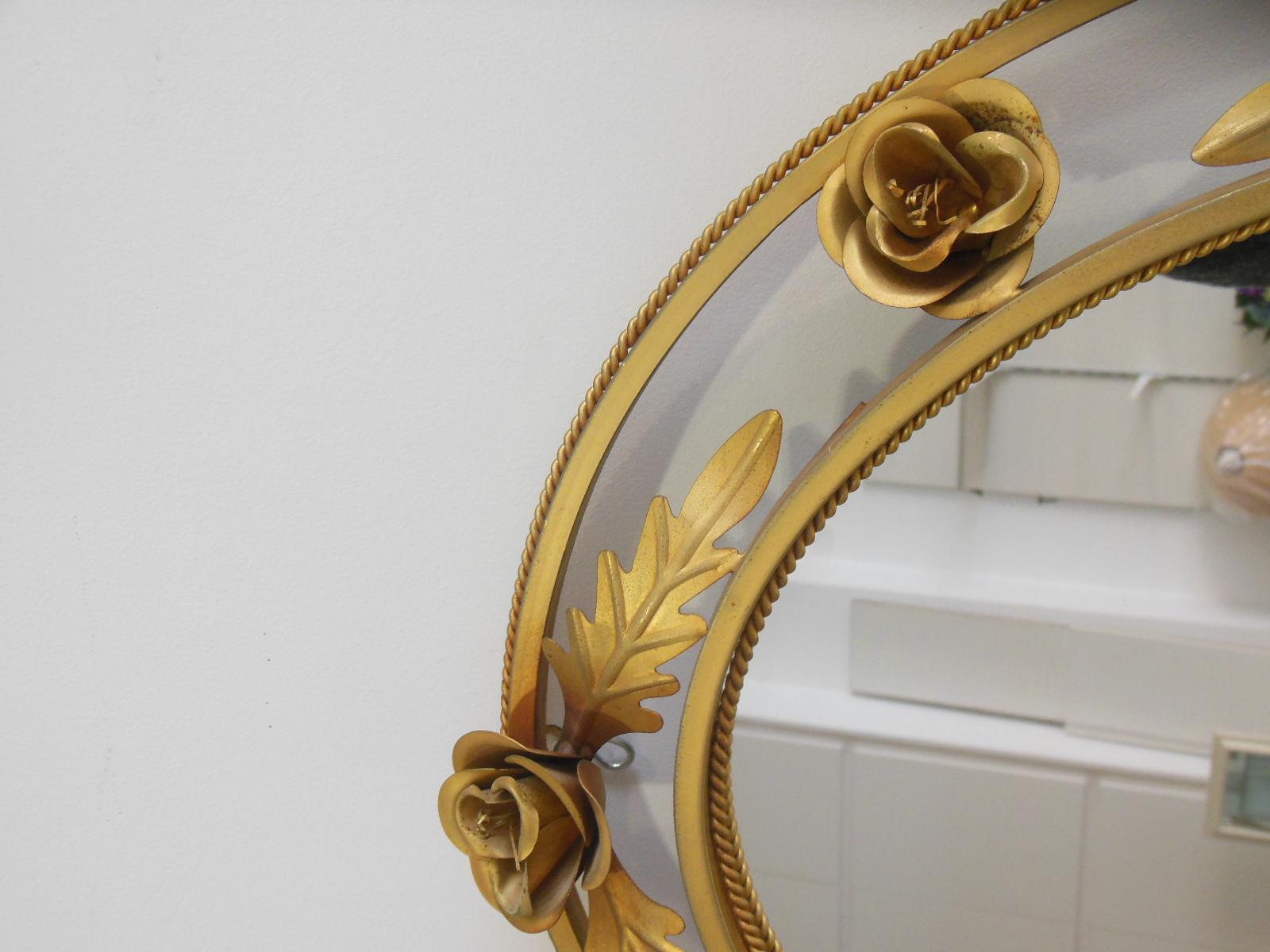 Metal Golden Mirror It Has a Light on The Back. With Leaves and Roses Spain, 1950s For Sale