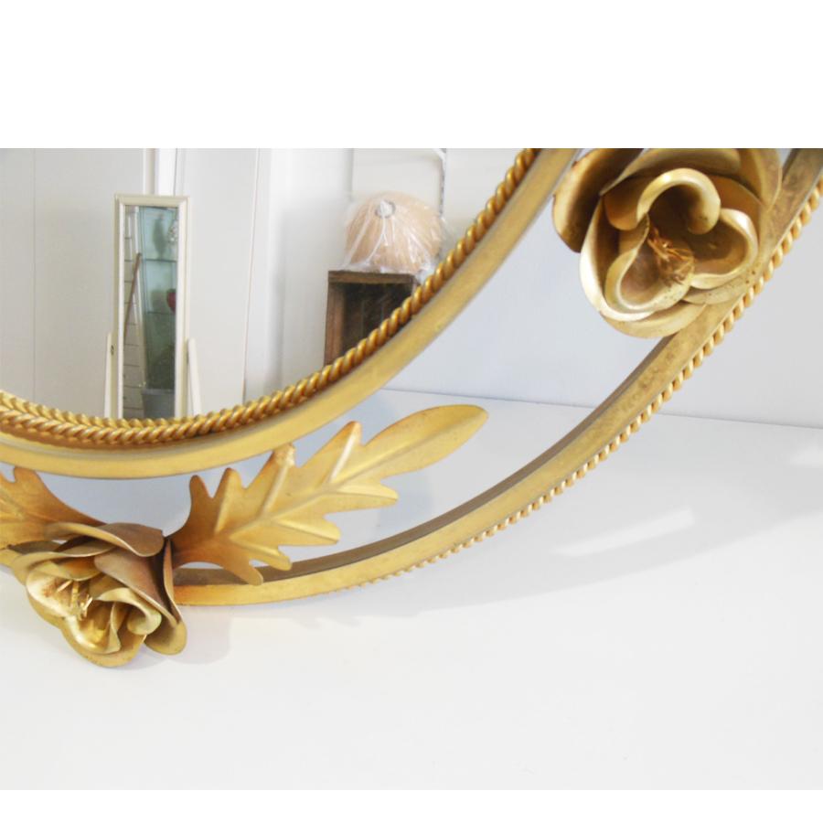Golden Mirror It Has a Light on The Back. With Leaves and Roses Spain, 1950s For Sale 1