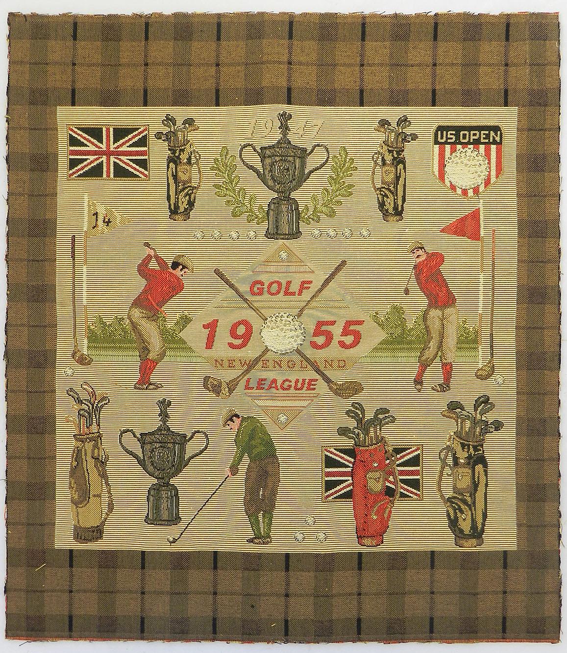 Needlework Midcentury Golf US Open Commemorative Picture Tapestry New England League c1955