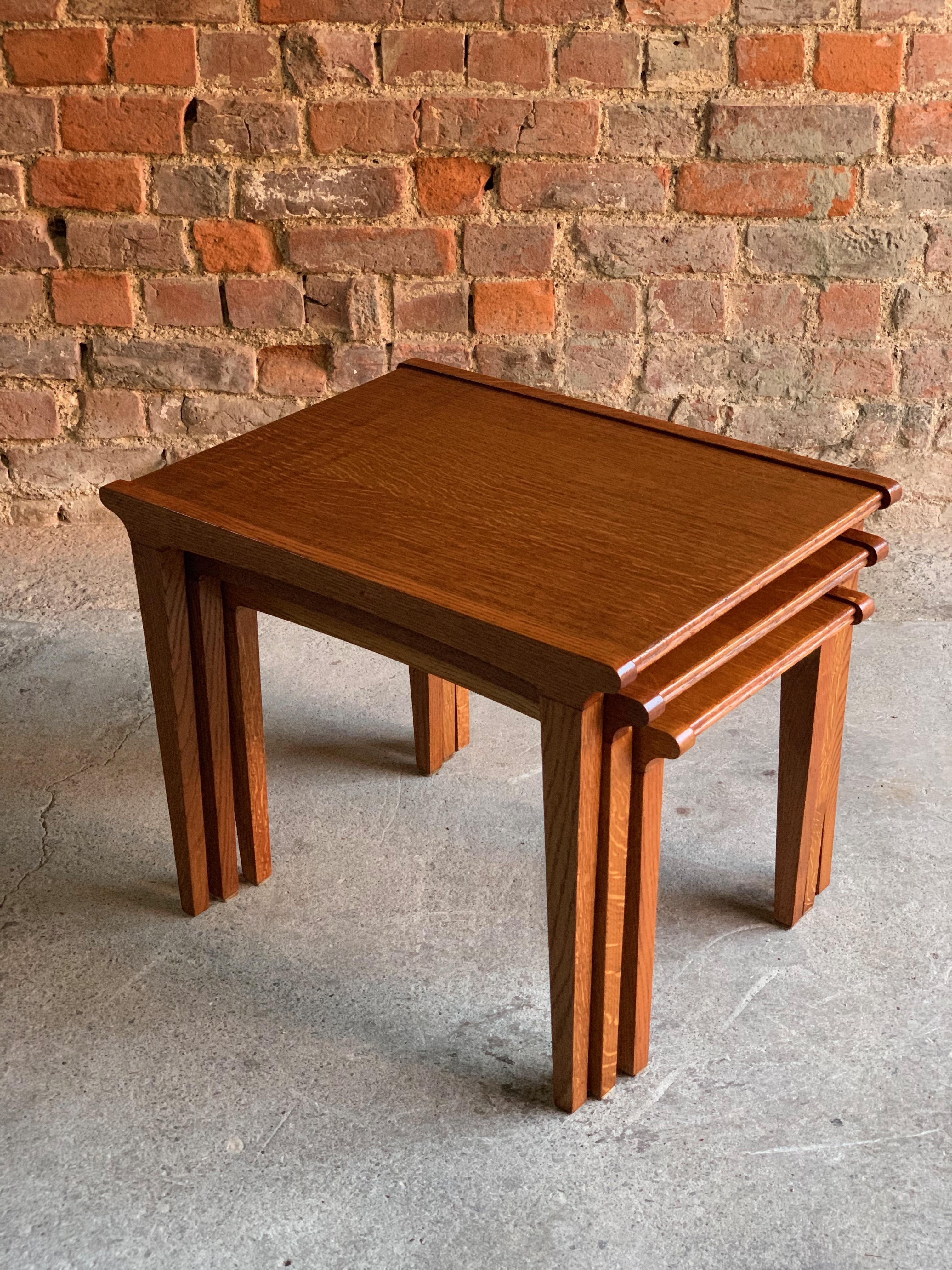 English Midcentury Gordon Russell Nest of Tables Set of Three Oak, 1950s