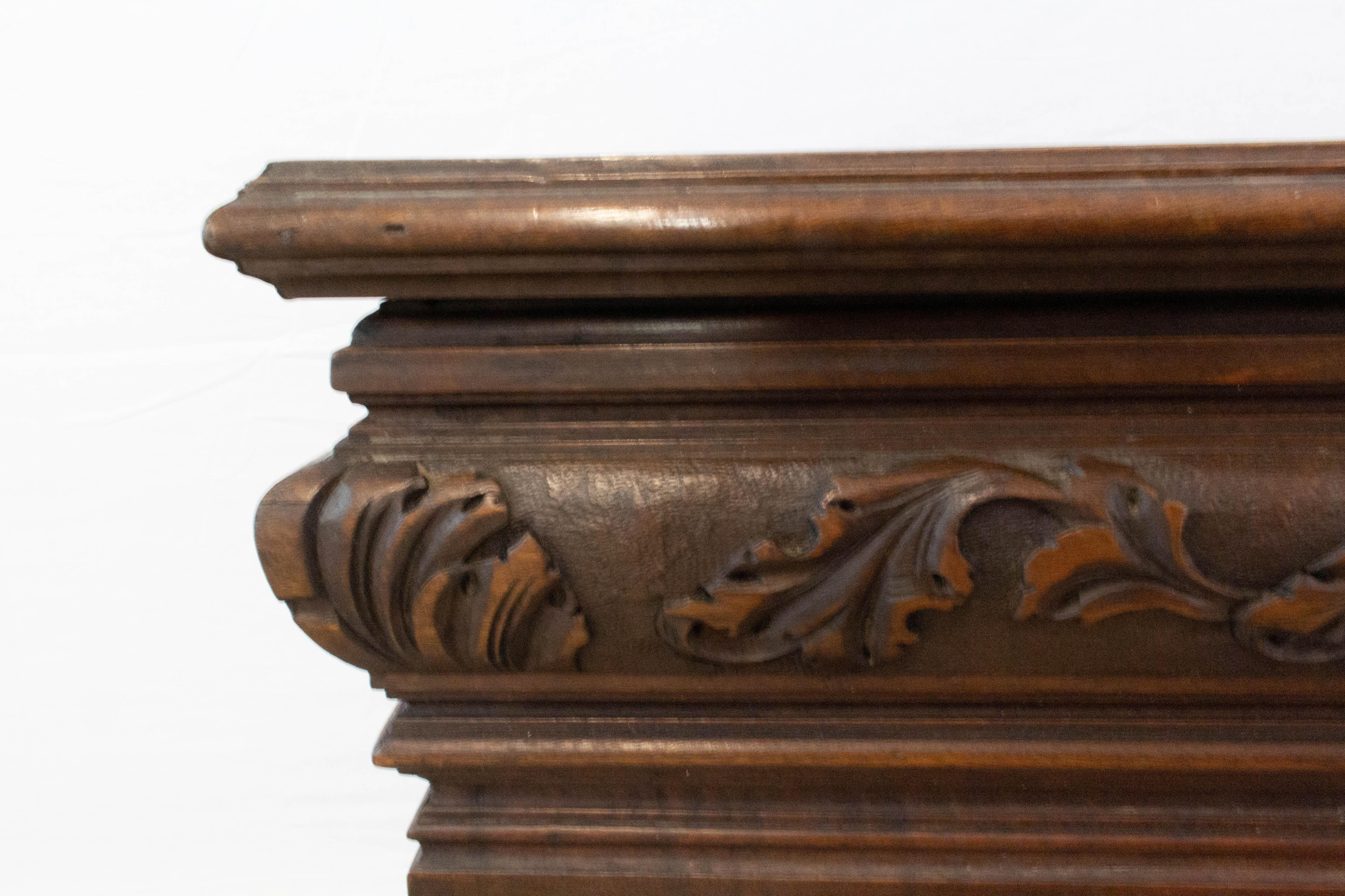 20th Century Midcentury Gothic Style Coffer Storage Bench, Walnut Oak Chest French