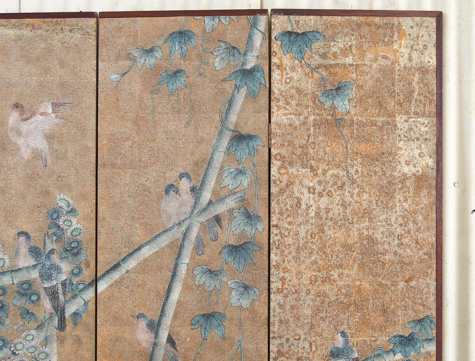 Midcentury Gracie Chinoiserie Style Wallpaper Four Panel Screen 3