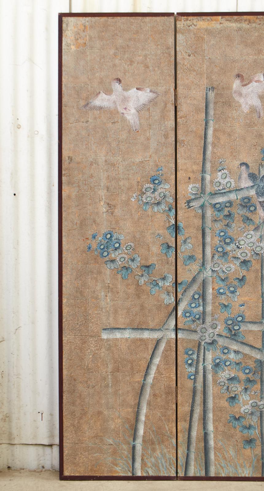 Painted Midcentury Gracie Chinoiserie Style Wallpaper Four Panel Screen