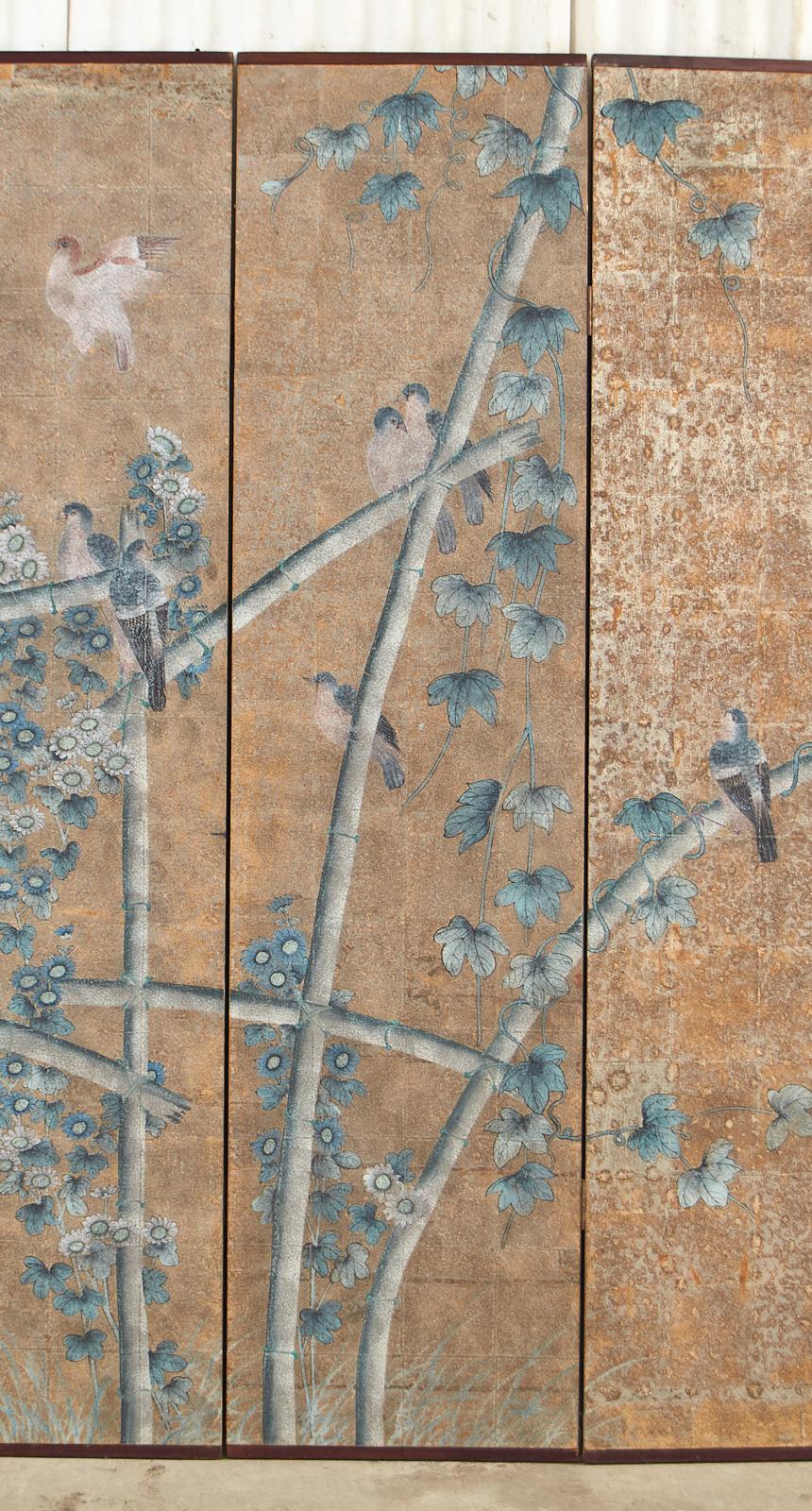 20th Century Midcentury Gracie Chinoiserie Style Wallpaper Four Panel Screen