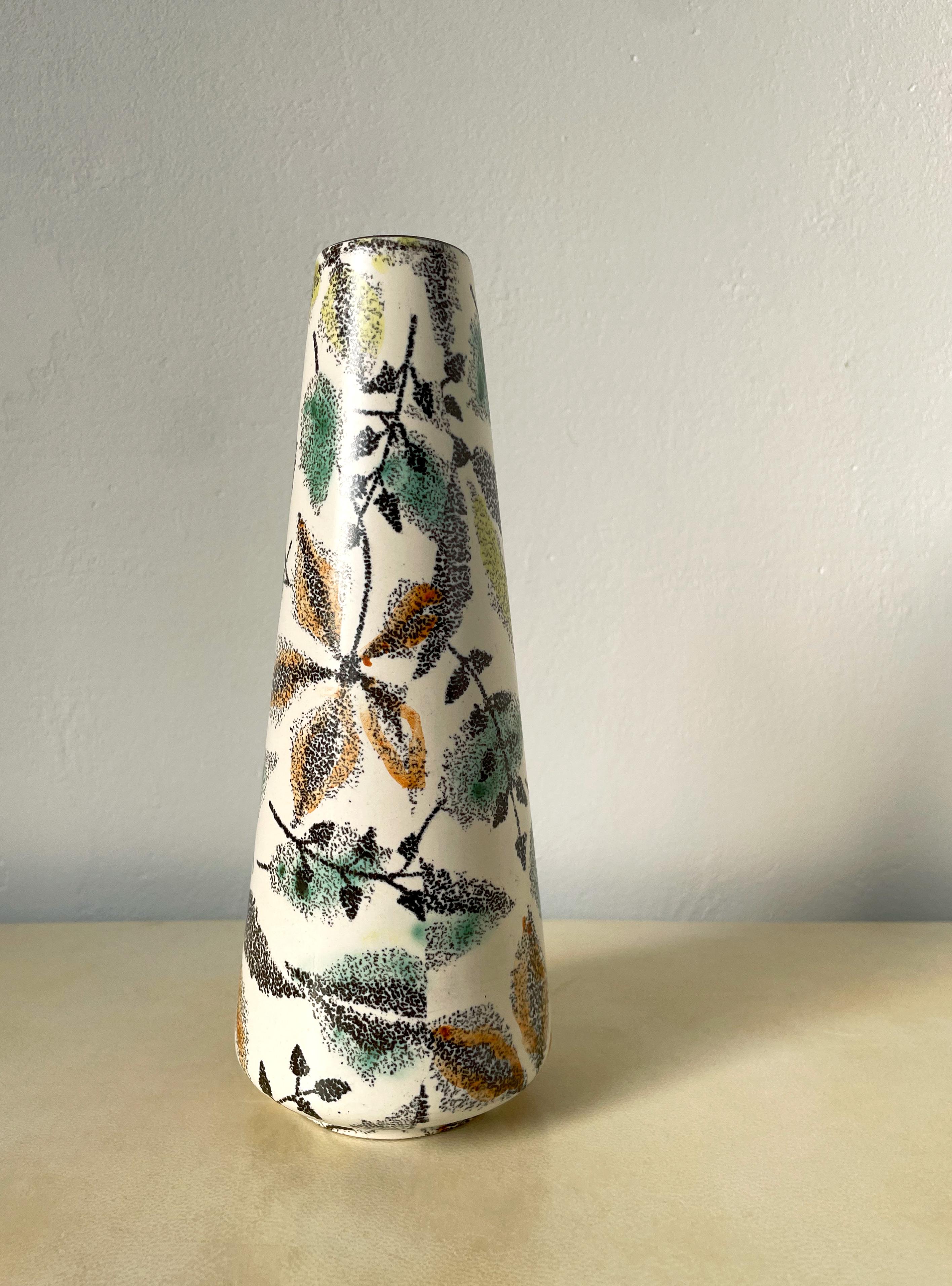 German Midcentury Graphic Floral Decor Vase, 1960s For Sale