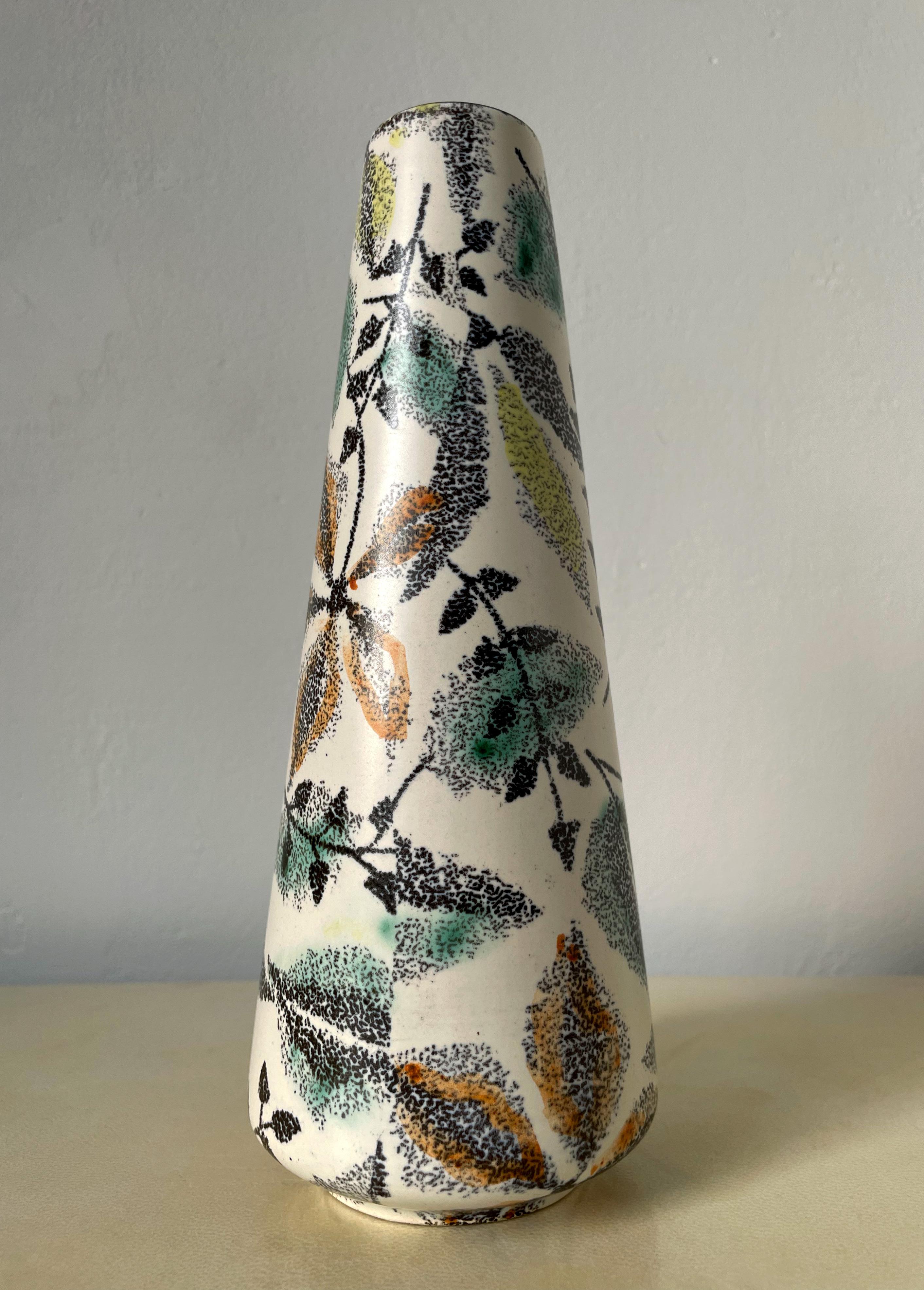 Ceramic Midcentury Graphic Floral Decor Vase, 1960s For Sale