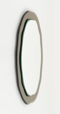 Midcentury Gray Beveled Edged Wall Mirror Fontana Arte Style, Italy 1970s