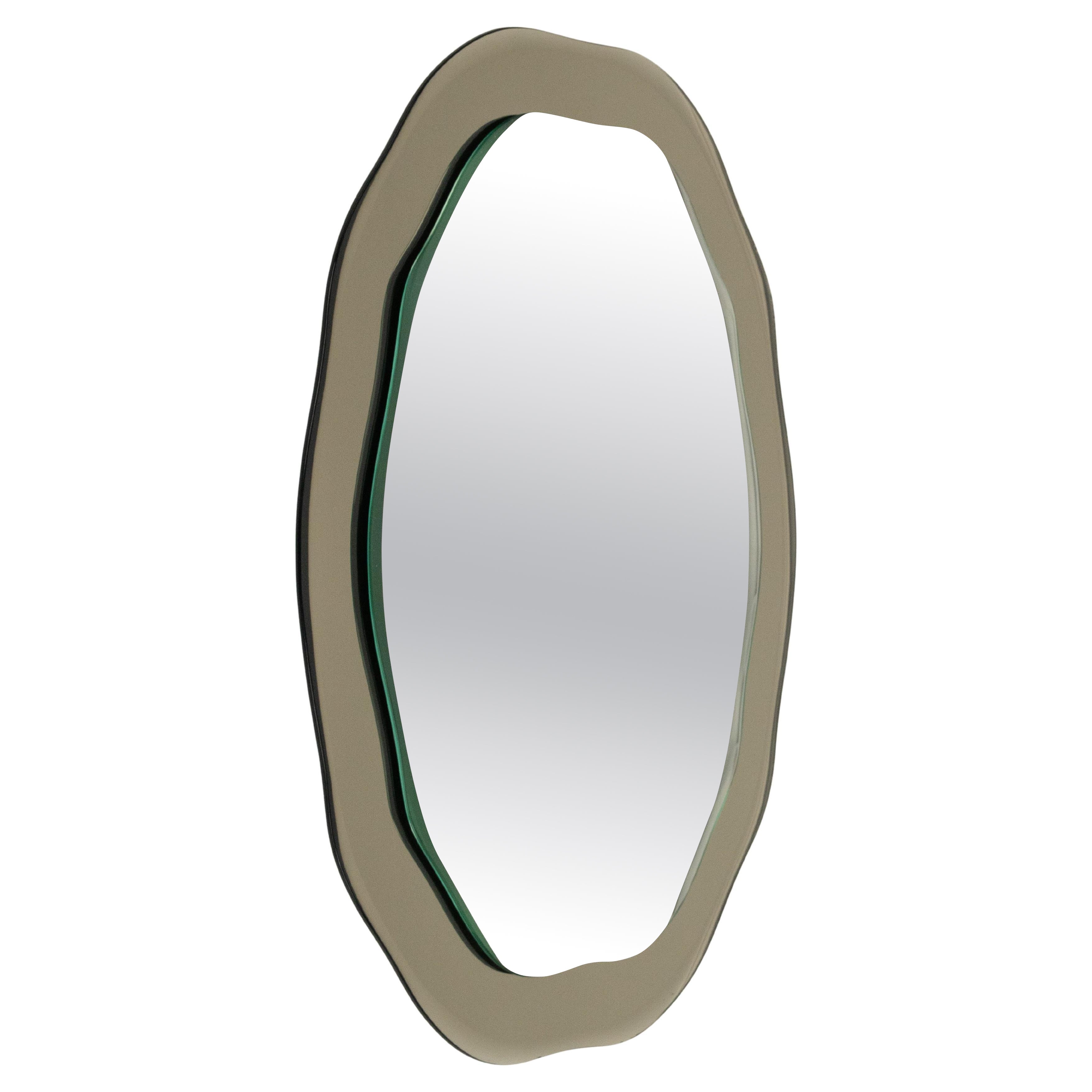 Midcentury Gray Beveled Edged Wall Mirror Fontana Arte Style, Italy 1970s For Sale