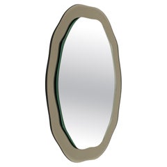 Midcentury Gray Beveled Edged Wall Mirror Fontana Arte Style, Italy 1970s