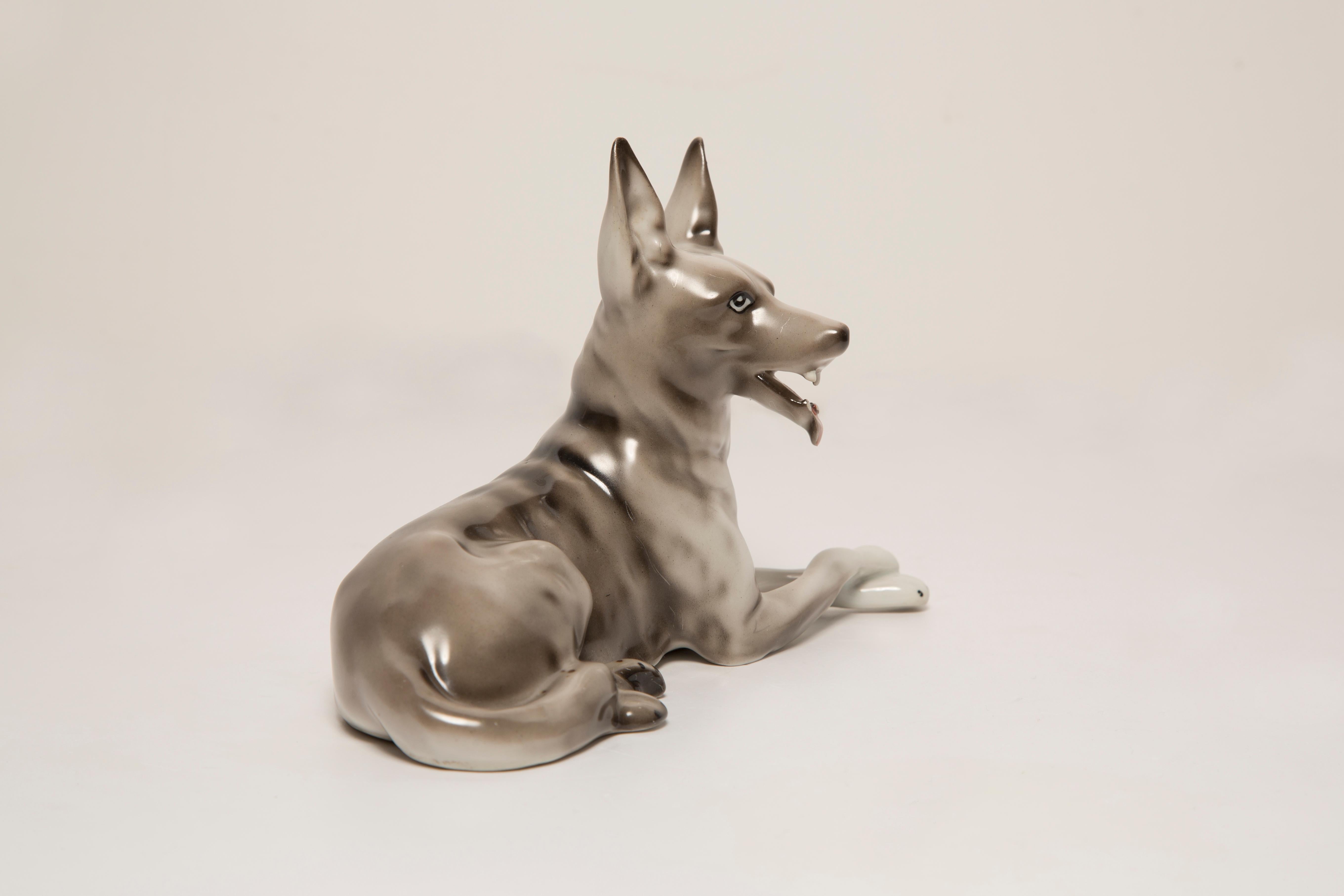 Mid-Century Modern Midcentury Gray Shepherd Ceramic Dog Sculpture, Europe, 1960s For Sale