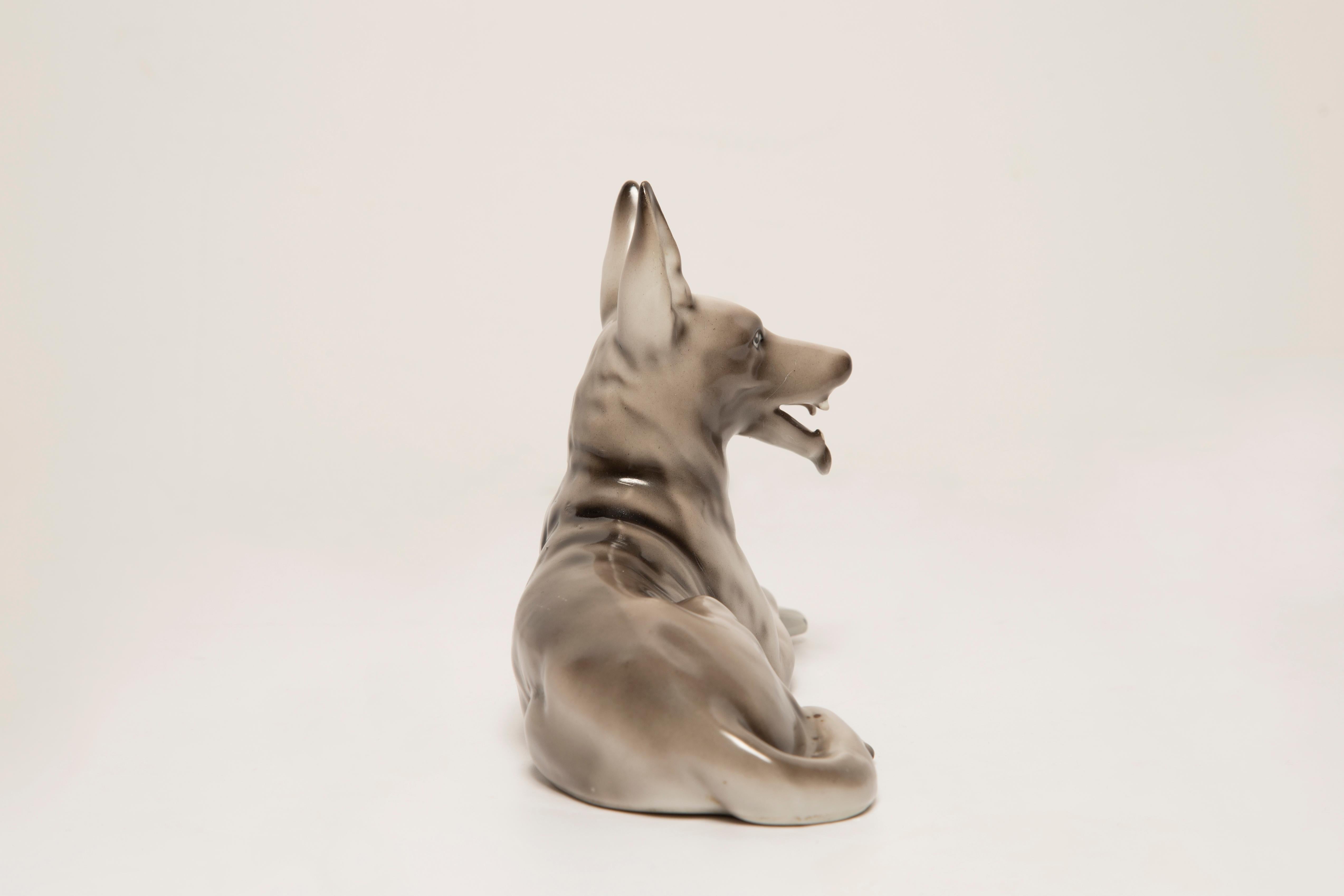 English Midcentury Gray Shepherd Ceramic Dog Sculpture, Europe, 1960s For Sale