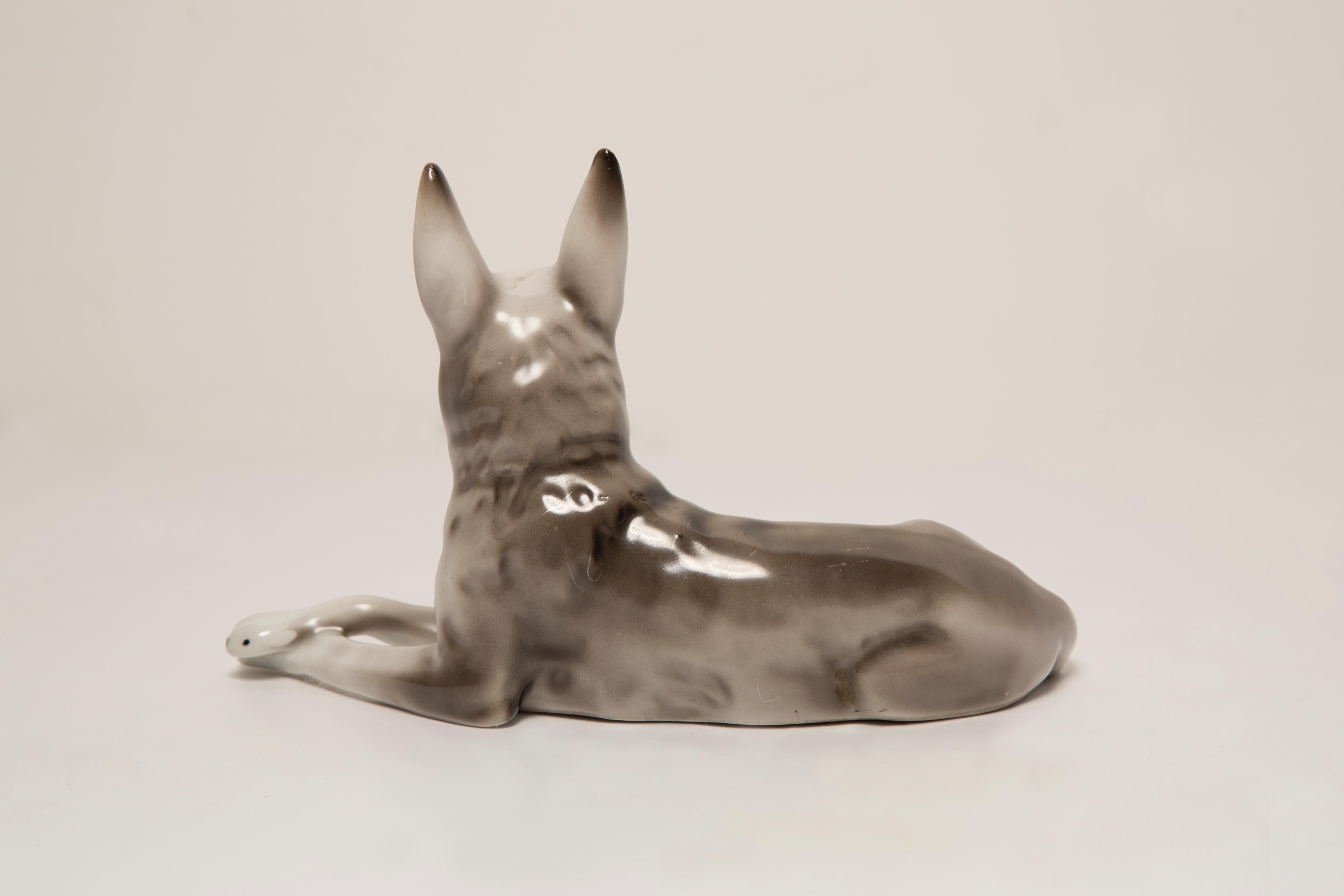 Hand-Painted Midcentury Gray Shepherd Ceramic Dog Sculpture, Europe, 1960s For Sale
