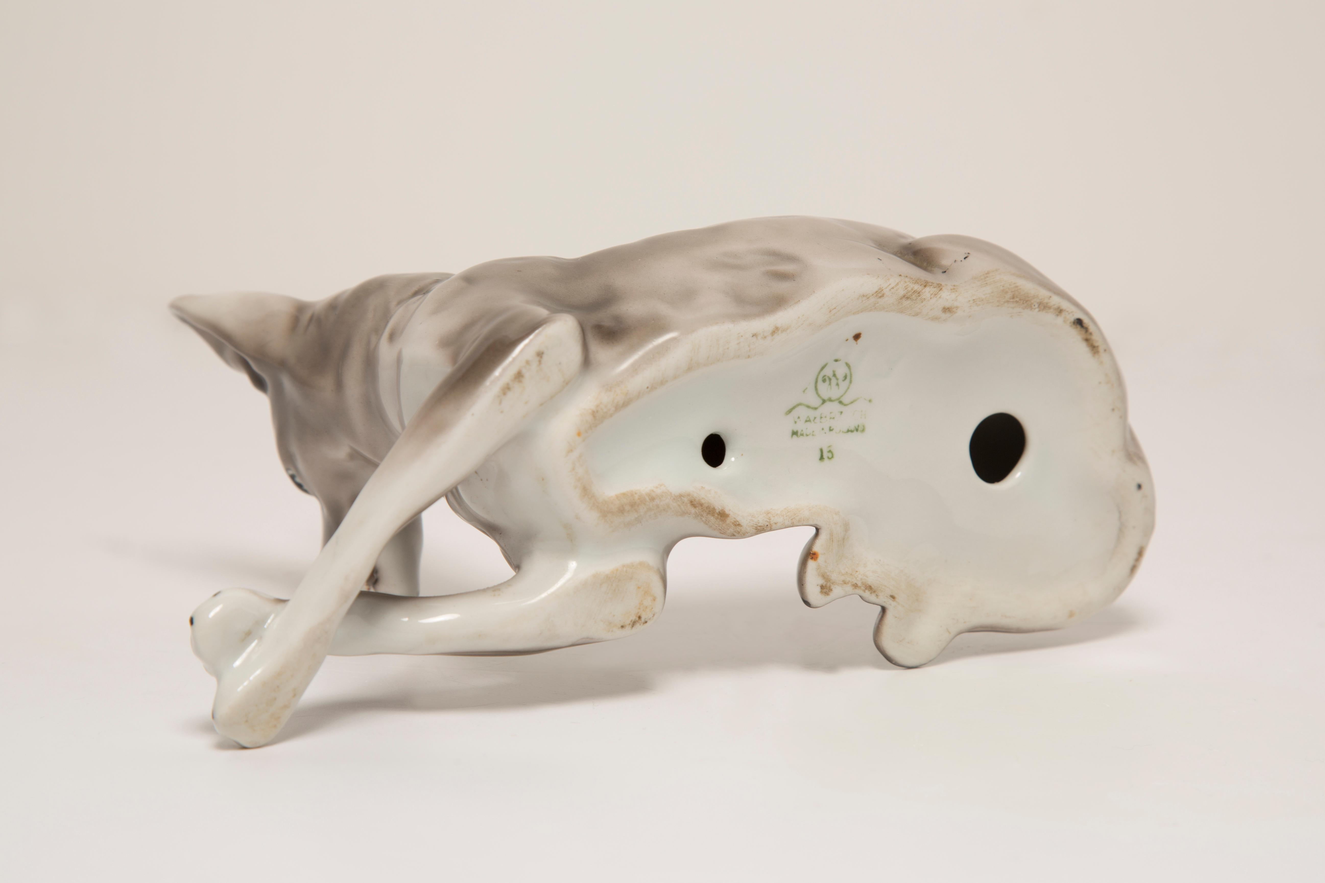 Midcentury Gray Shepherd Ceramic Dog Sculpture, Europe, 1960s In Excellent Condition For Sale In 05-080 Hornowek, PL