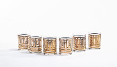 Midcentury Greek Key 22K Gold Set of 6 Rocks Glasses