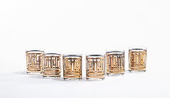 Vintage Midcentury Greek Key 22K Gold Set of 6 Rocks Glasses