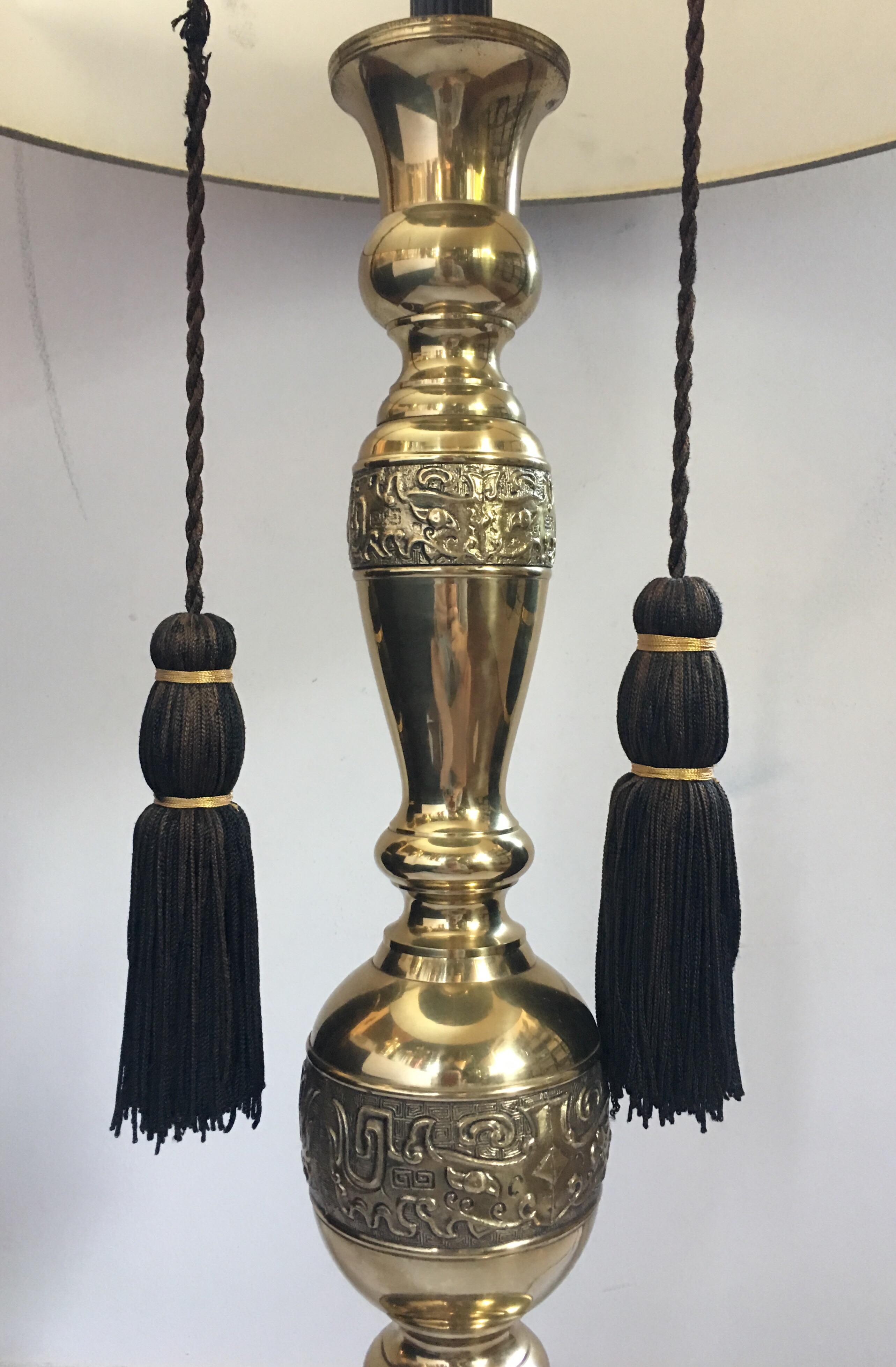 Mid-20th Century Midcentury Greek Key Motif James Mont Style Lamp