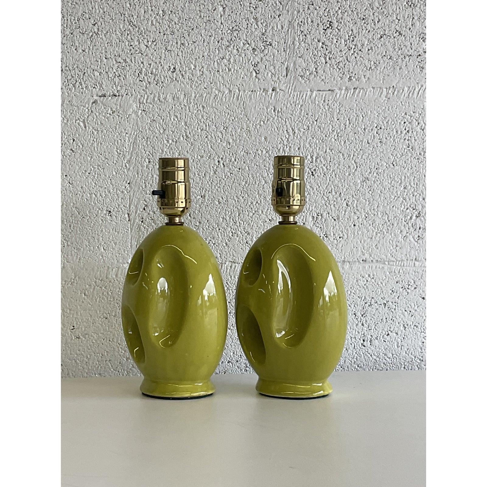 Mid-Century Green Abstract Boudoir Lamps, a Pair 4