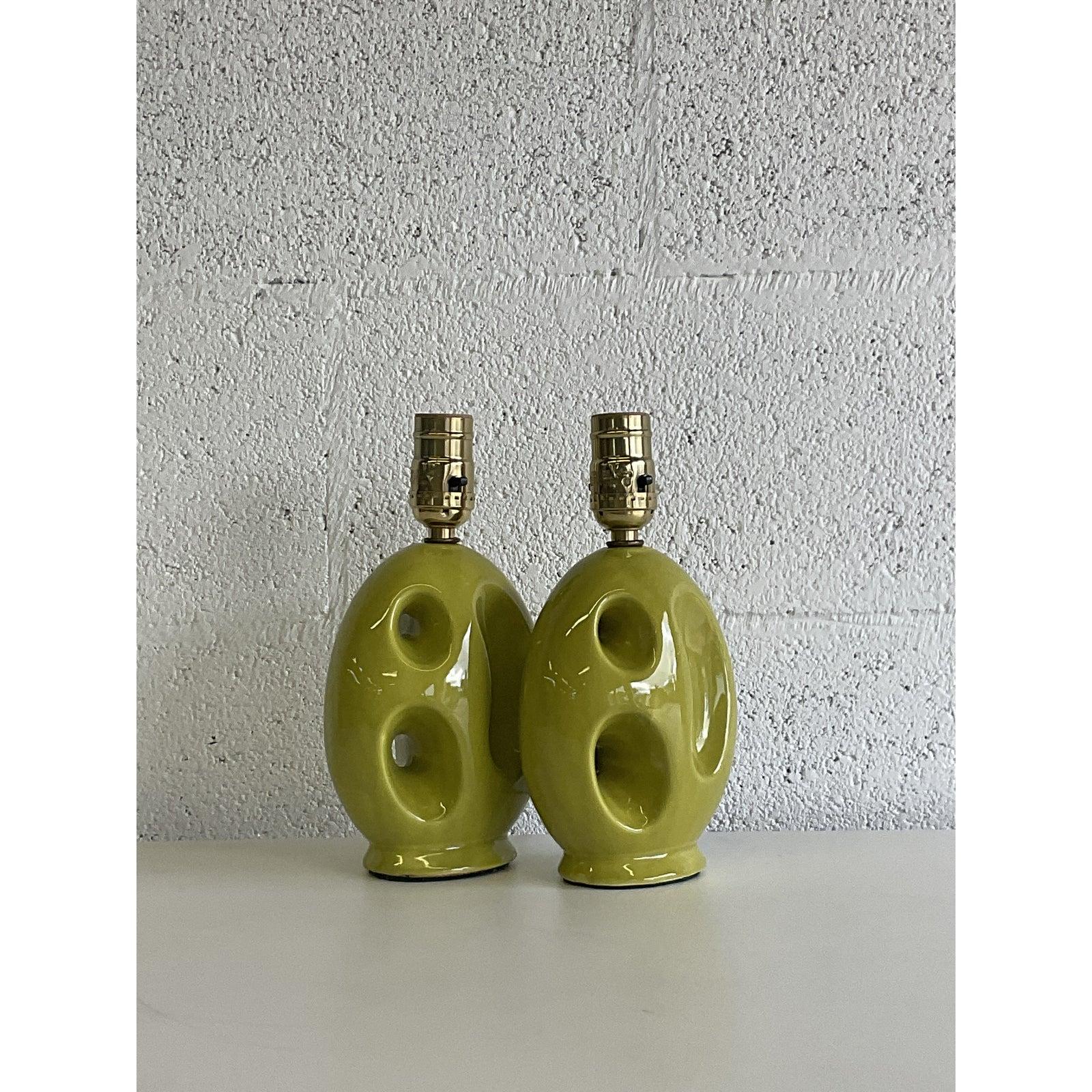Mid-Century Green Abstract Boudoir Lamps, a Pair 1