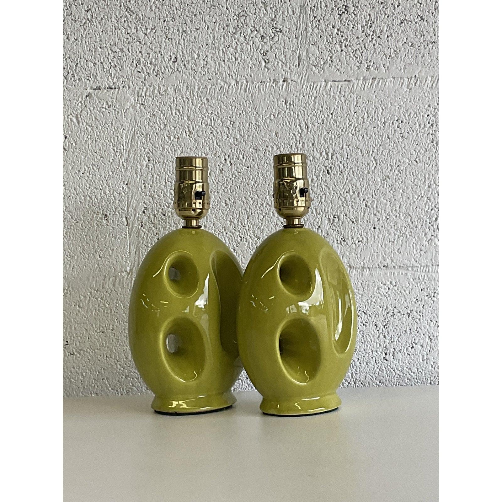 Mid-Century Green Abstract Boudoir Lamps, a Pair 2