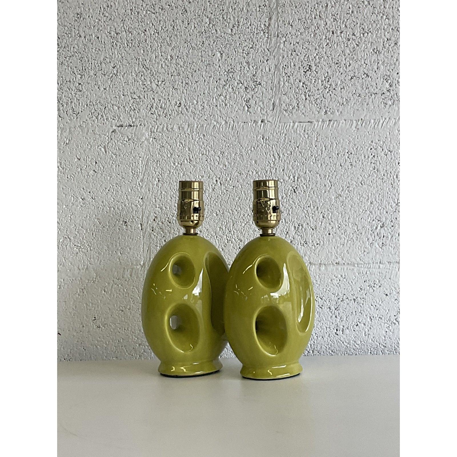 Mid-Century Green Abstract Boudoir Lamps, a Pair 3