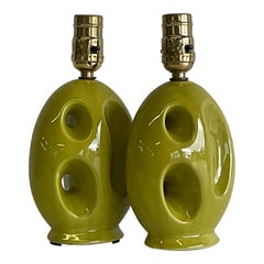 Mid-Century Green Abstract Boudoir Lamps, a Pair