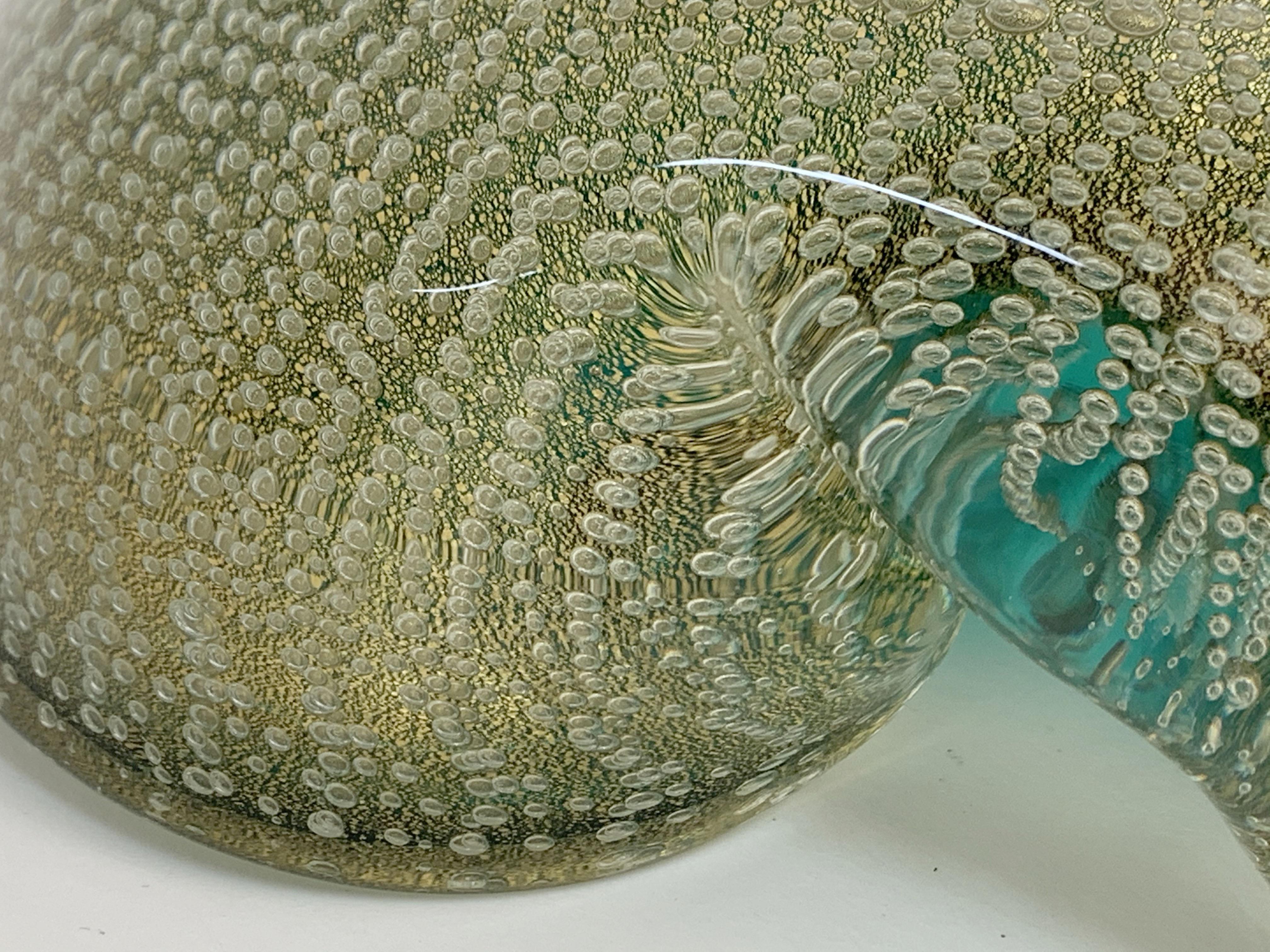 Grüne und goldene Schale aus italienischem Muranoglas 