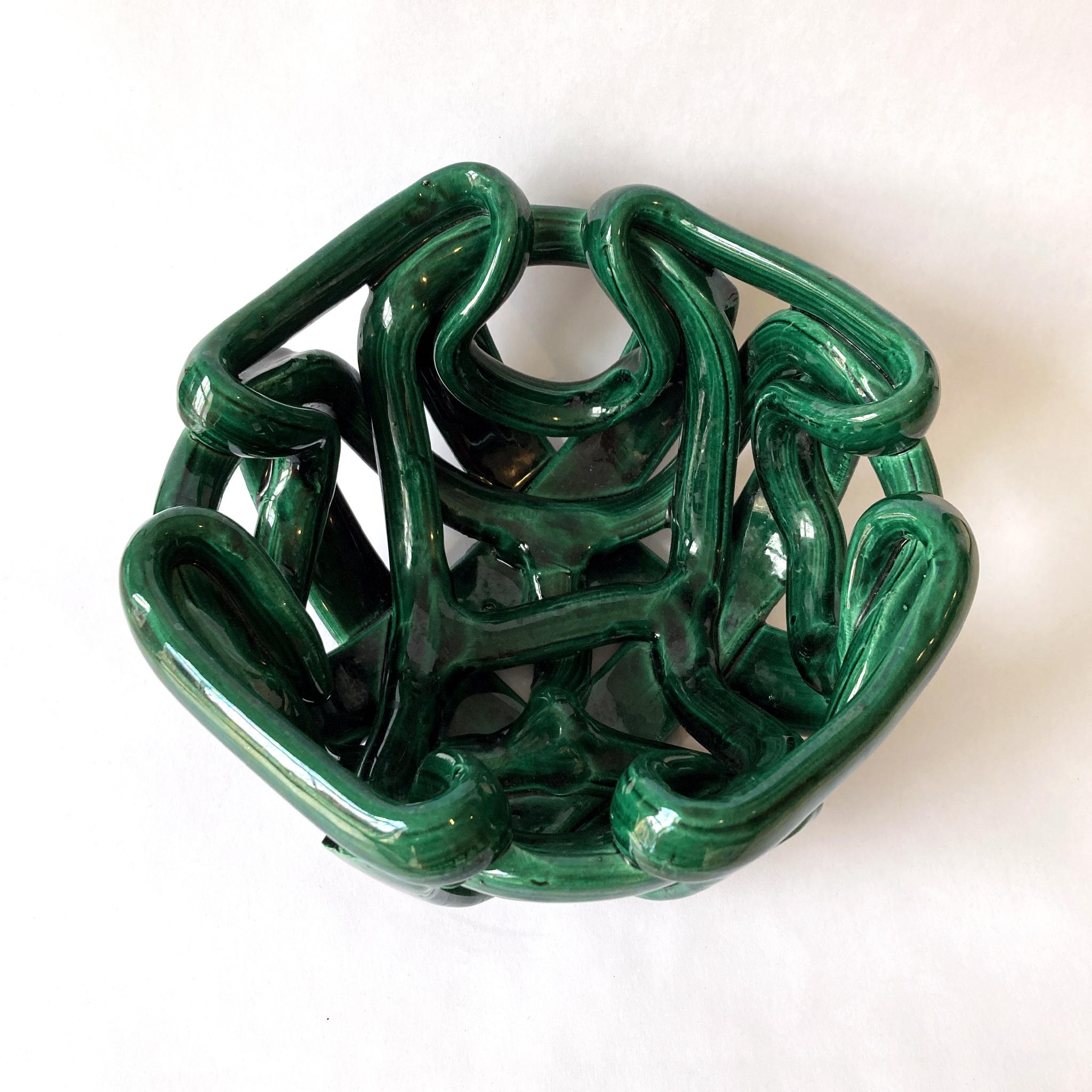 Unknown Green Braided Woven Abstract Ceramic Centerpiece Bowl