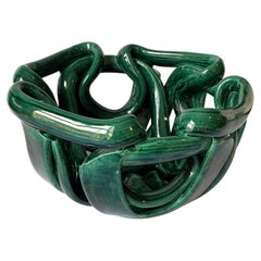 Green Braided Woven Abstract Ceramic Centerpiece Bowl