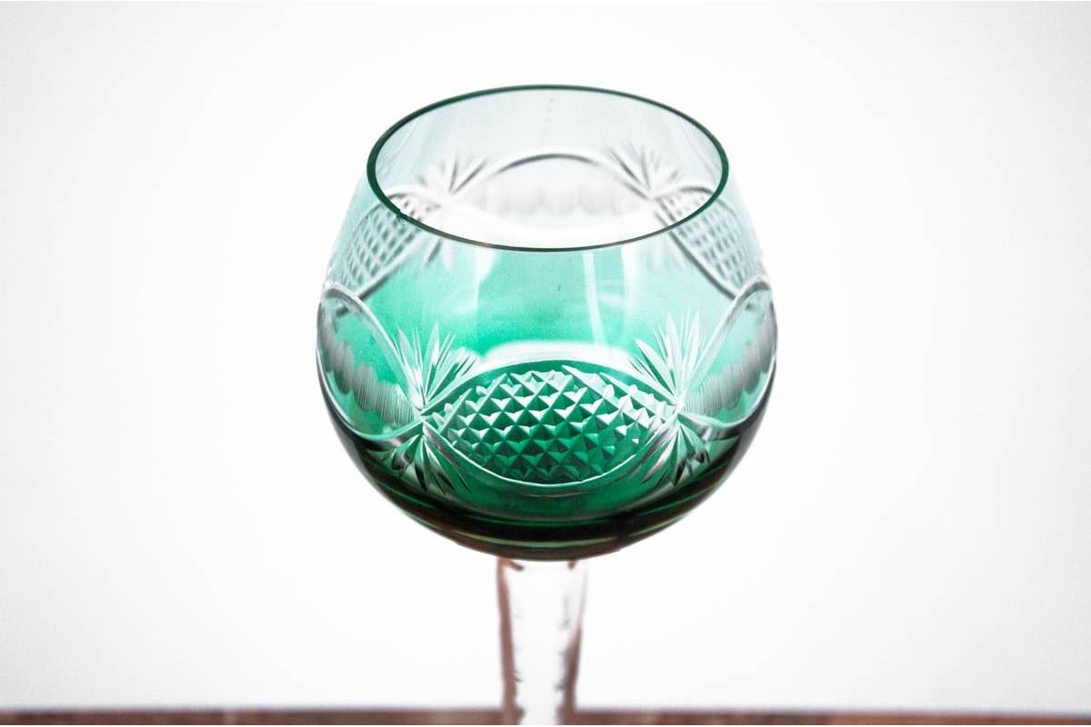 Mid-Century Modern Midcentury Green Crystal Glasses, Poland, 1960s, Set of 5