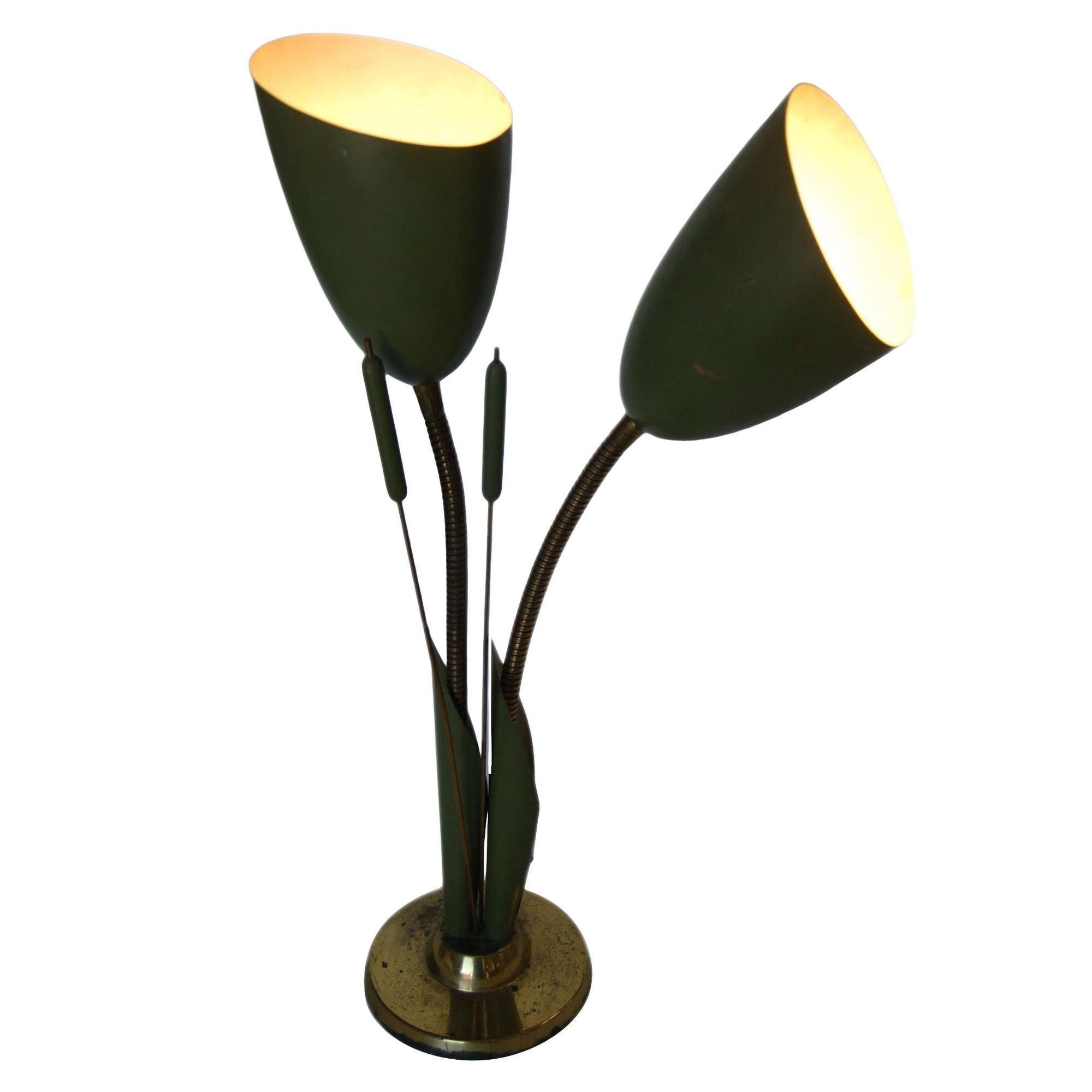 Lámpara de sobremesa Calla Lily de latón esmaltado verde de mediados de siglo