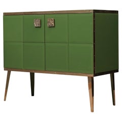 MidCentury Green Glass and Brass Italian Sideboard, 2000