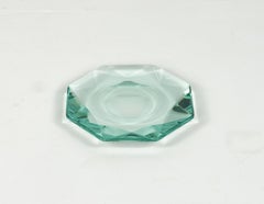 Midcentury Green Glass Octagonal Ashtray Fontana Arte Style, Italy 1960s
