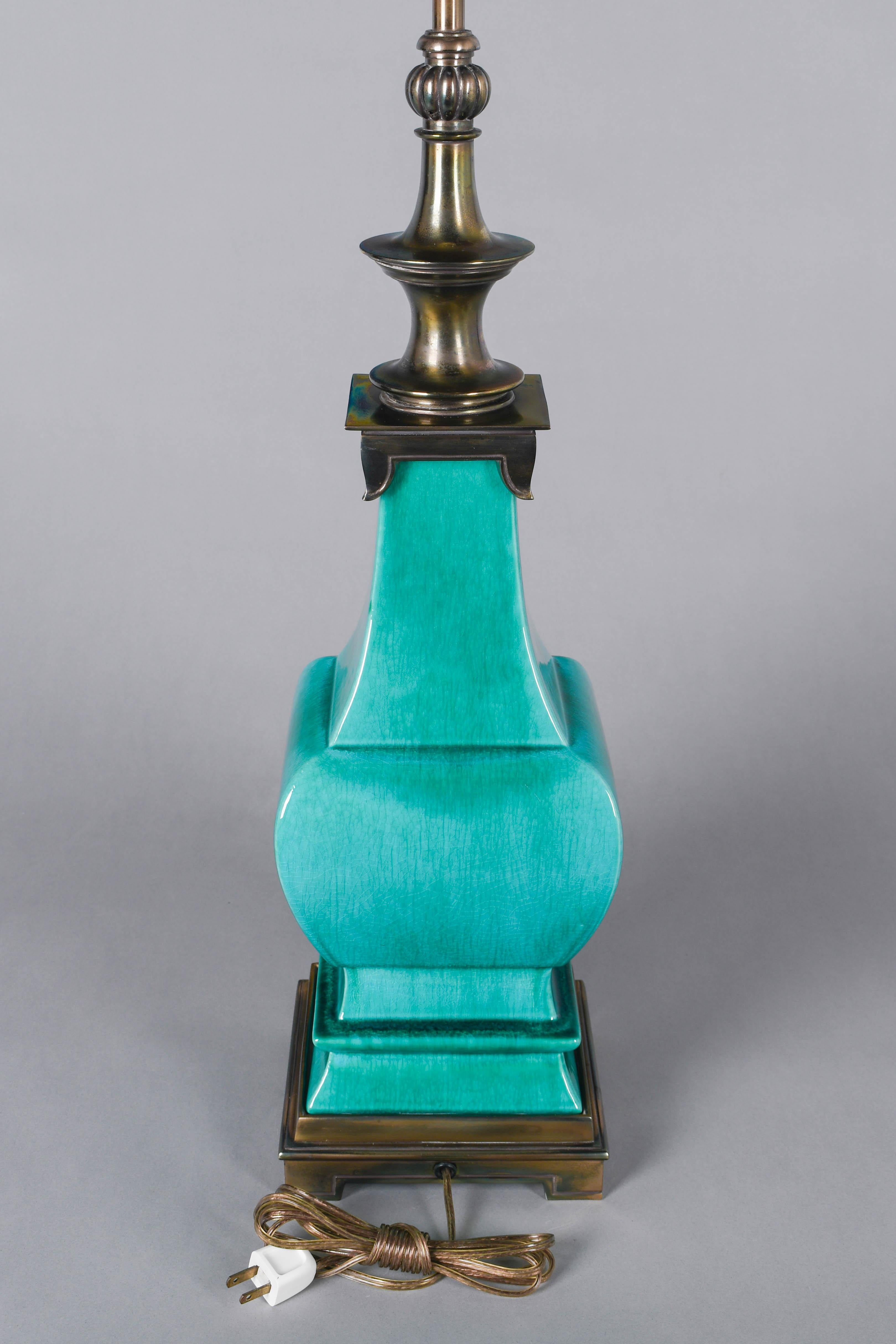 Lampe Stiffel du milieu du siècle en céramique verte émaillée en vente 2