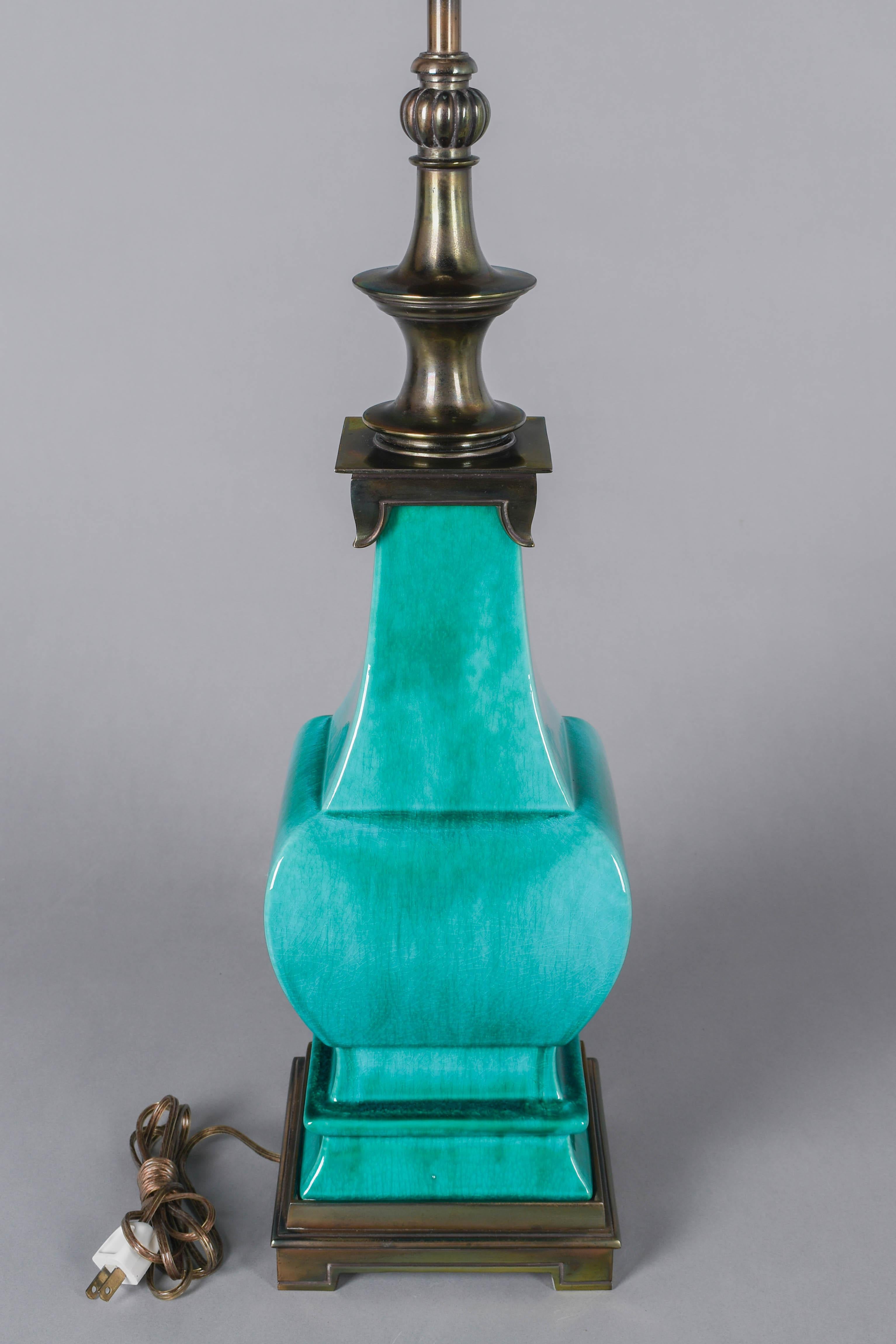 Lampe Stiffel du milieu du siècle en céramique verte émaillée en vente 3