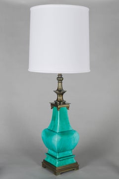 Midcentury Green Glazed Ceramic Stiffel Lamp